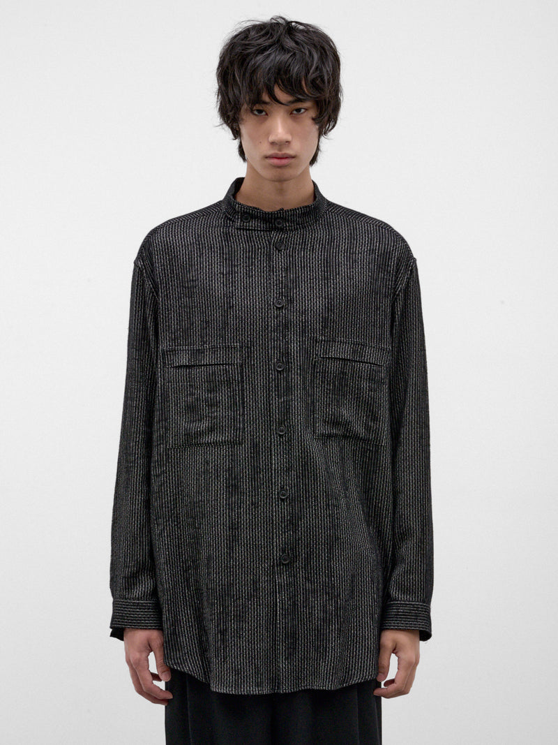 Black Stand Collar Striped Shirt (HW-B18-203-1-BLACK)