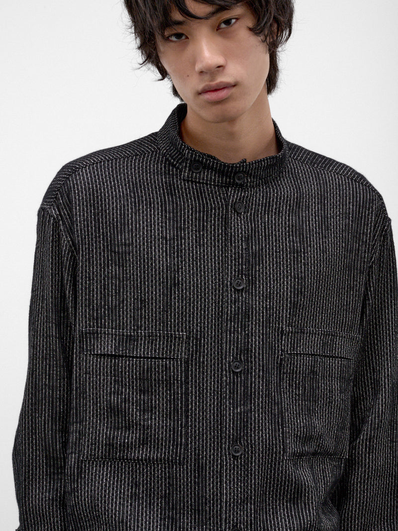 Black Stand Collar Striped Shirt (HW-B18-203-1-BLACK)