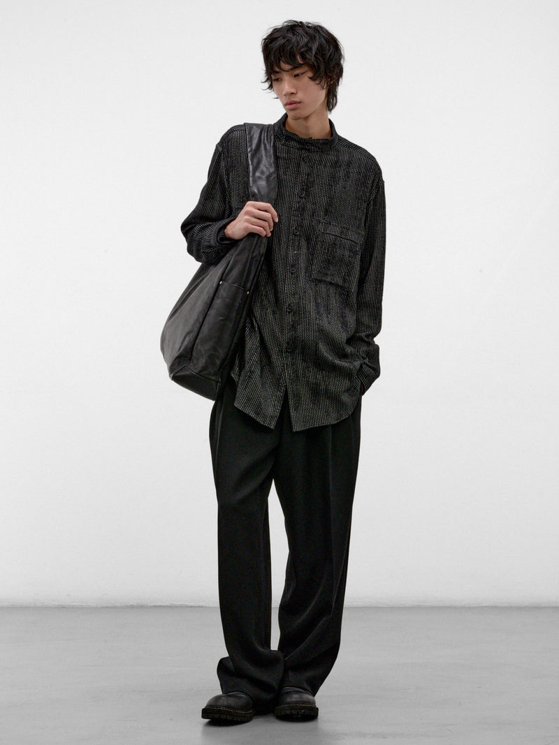 Black Stand Collar Striped Shirt (HW-B18-203-1-BLACK)