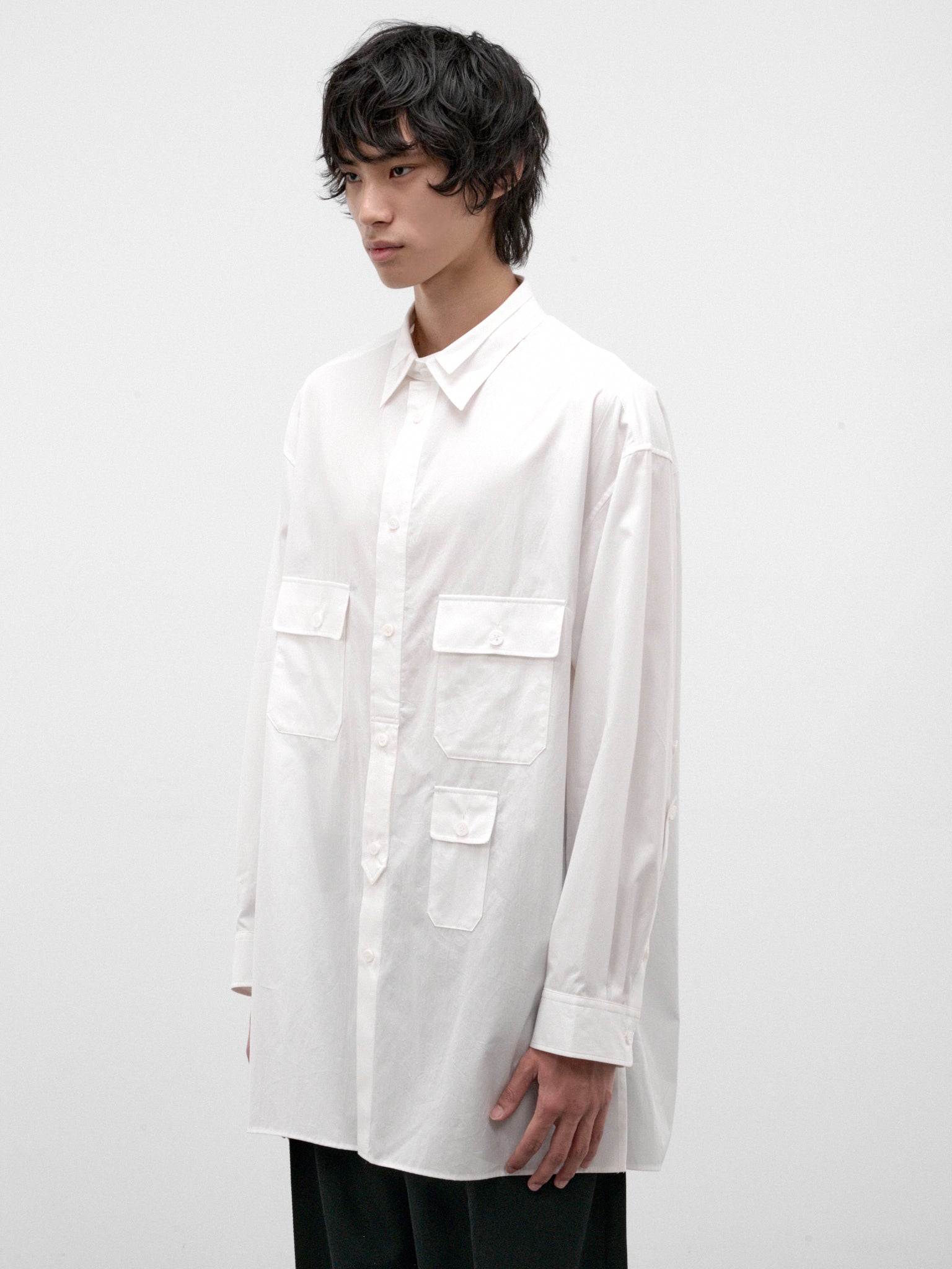 White Cotton Double Collar Shirt (HW-B34-004-1-WHITE)