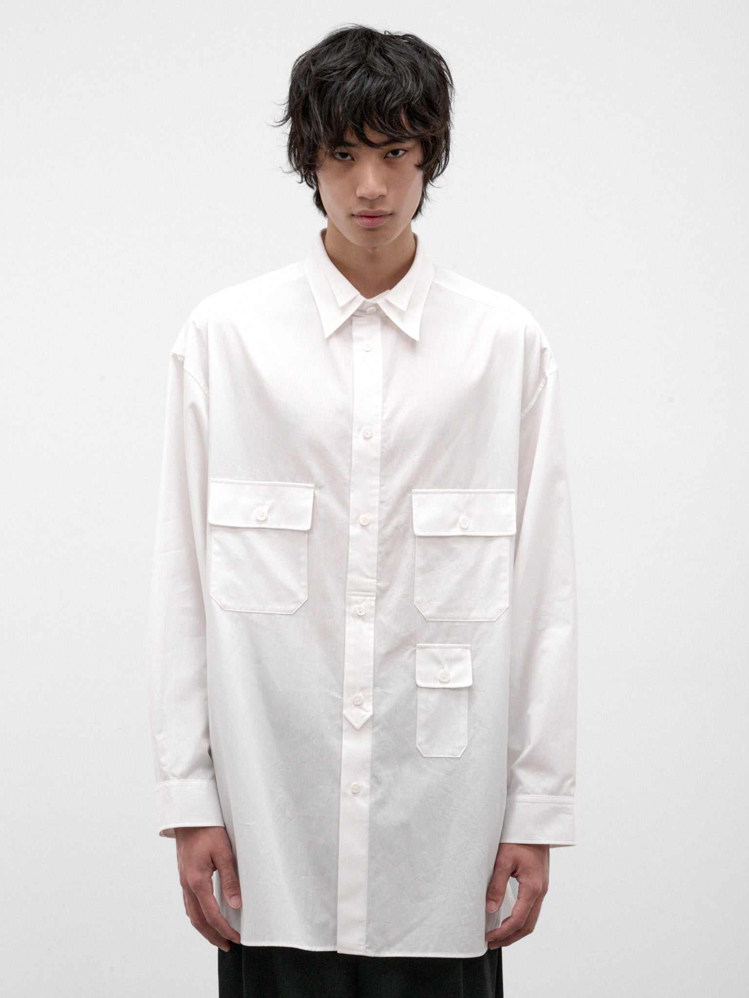 White Cotton Double Collar Shirt (HW-B34-004-1-WHITE)