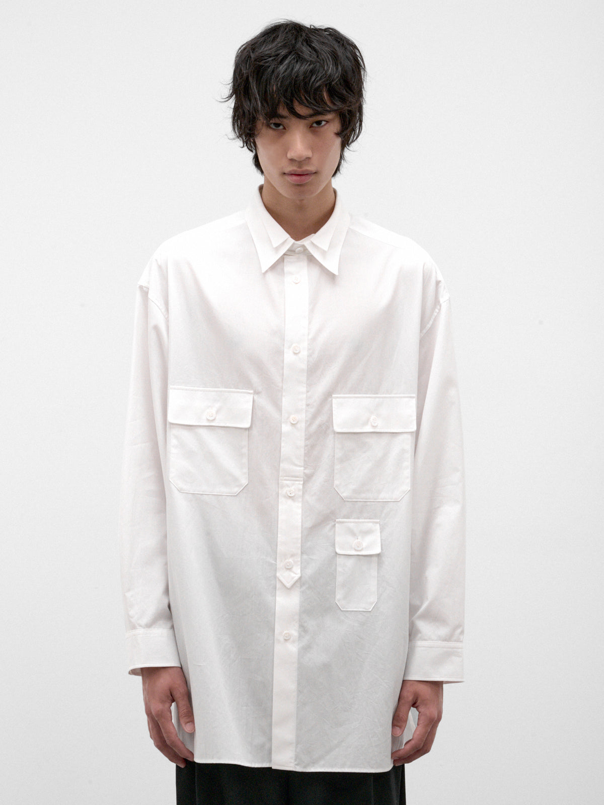 White Cotton Double Collar Shirt (HW-B34-004-1-WHITE)