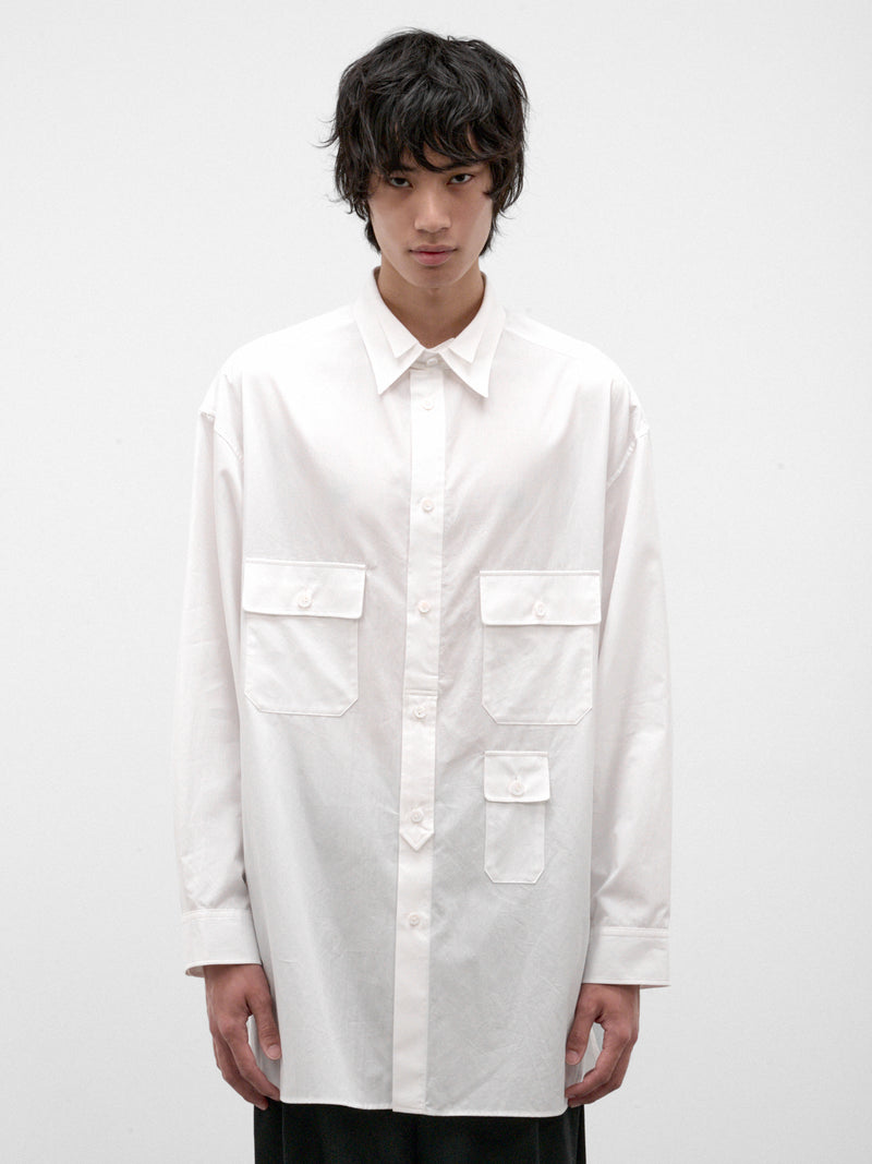 White Cotton Double Collar Shirt (HW-B34-004-1-WHITE)