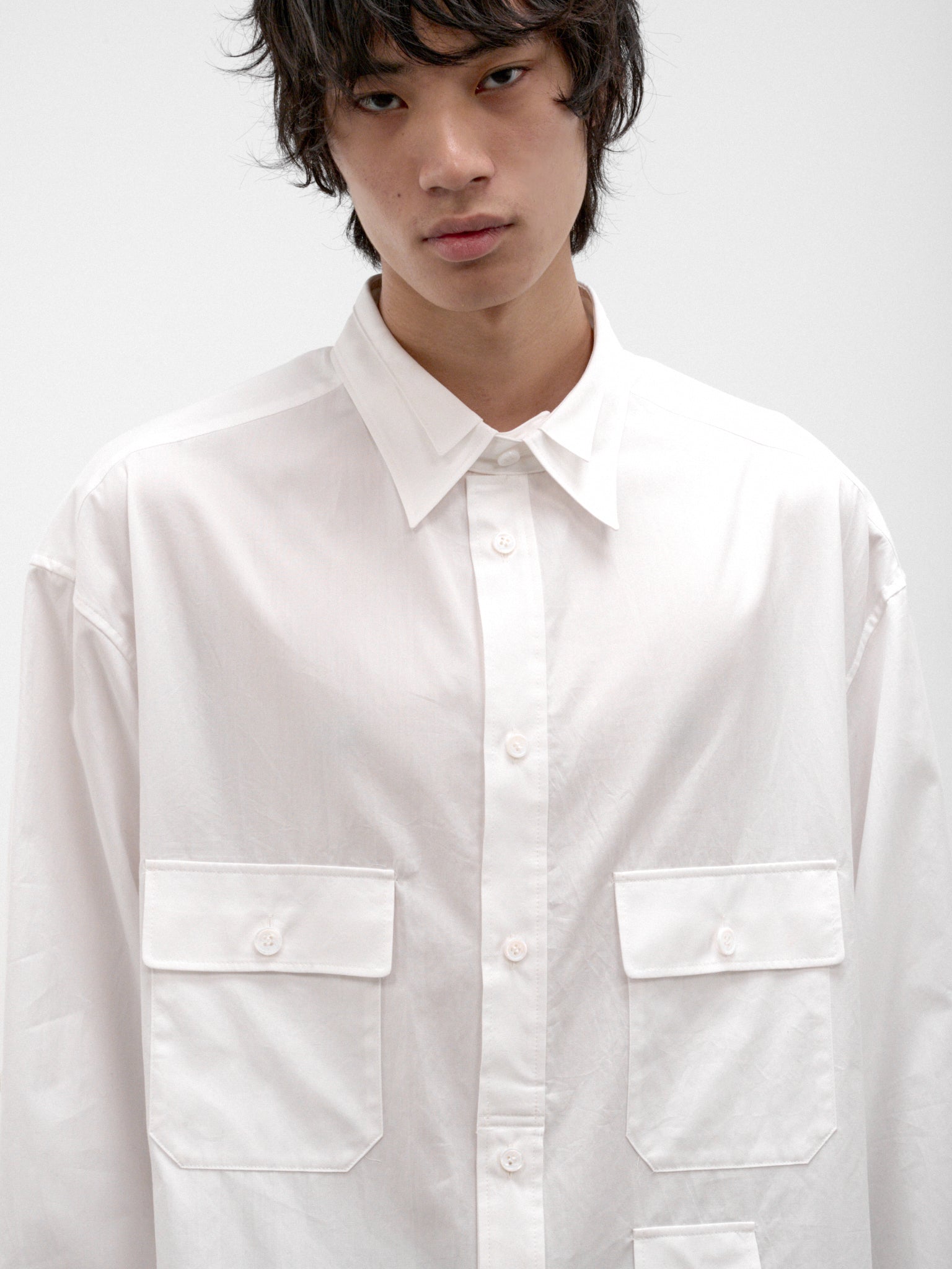 White Cotton Double Collar Shirt (HW-B34-004-1-WHITE)