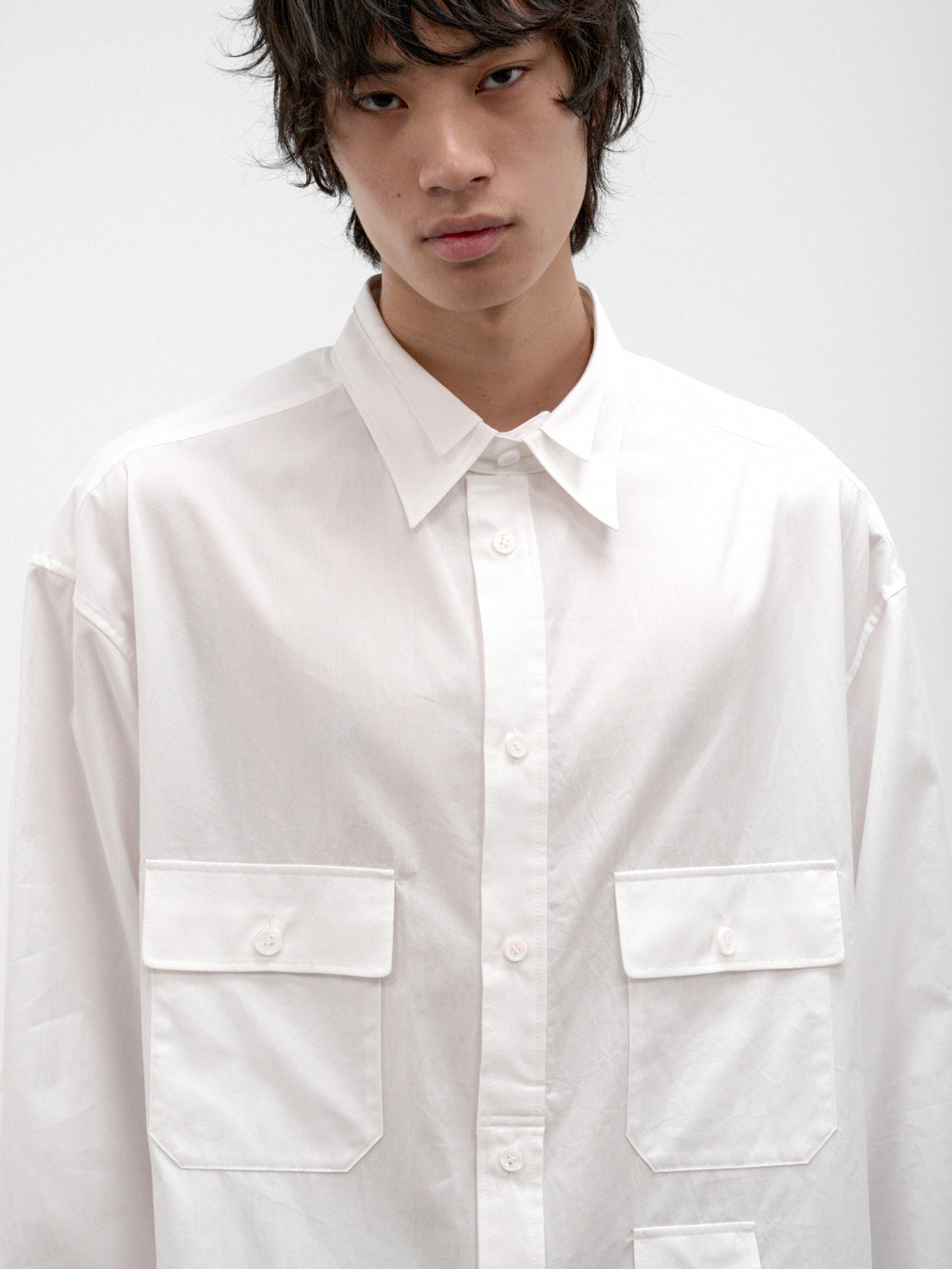White Cotton Double Collar Shirt (HW-B34-004-1-WHITE)