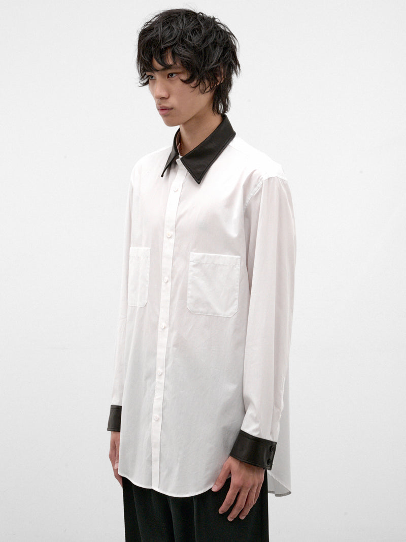 White Contrast Leather Shirt (HW-B59-831-1-WHITE-BLACK)