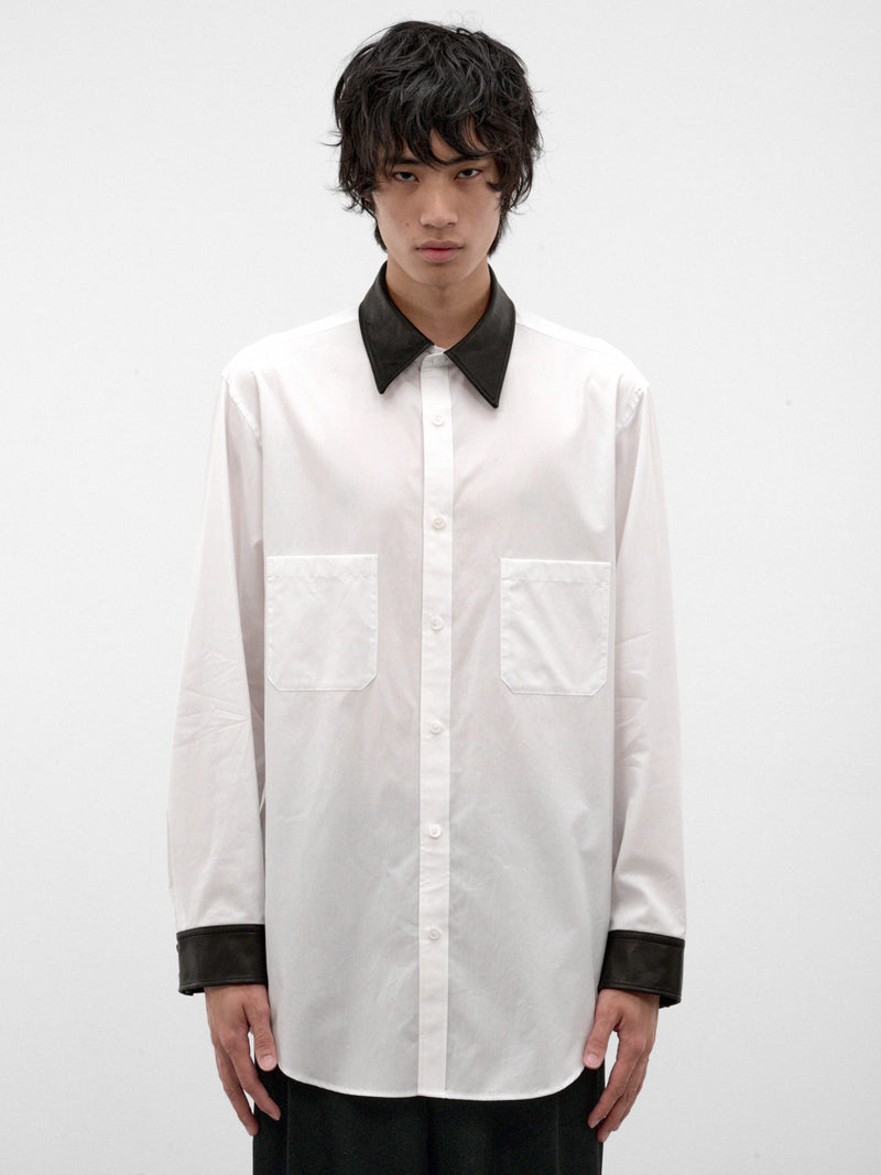 White Contrast Leather Shirt (HW-B59-831-1-WHITE-BLACK)