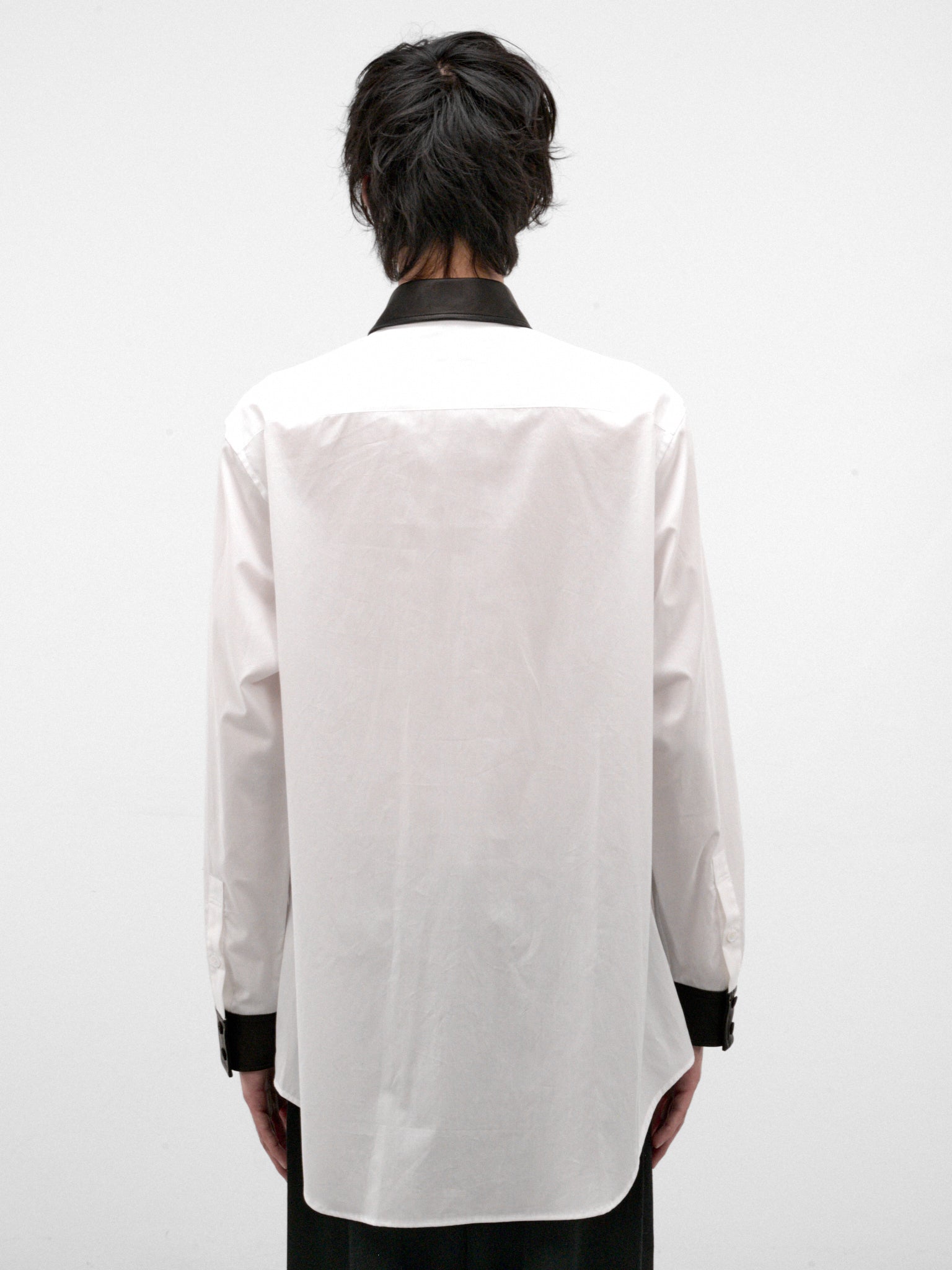 White Contrast Leather Shirt (HW-B59-831-1-WHITE-BLACK)