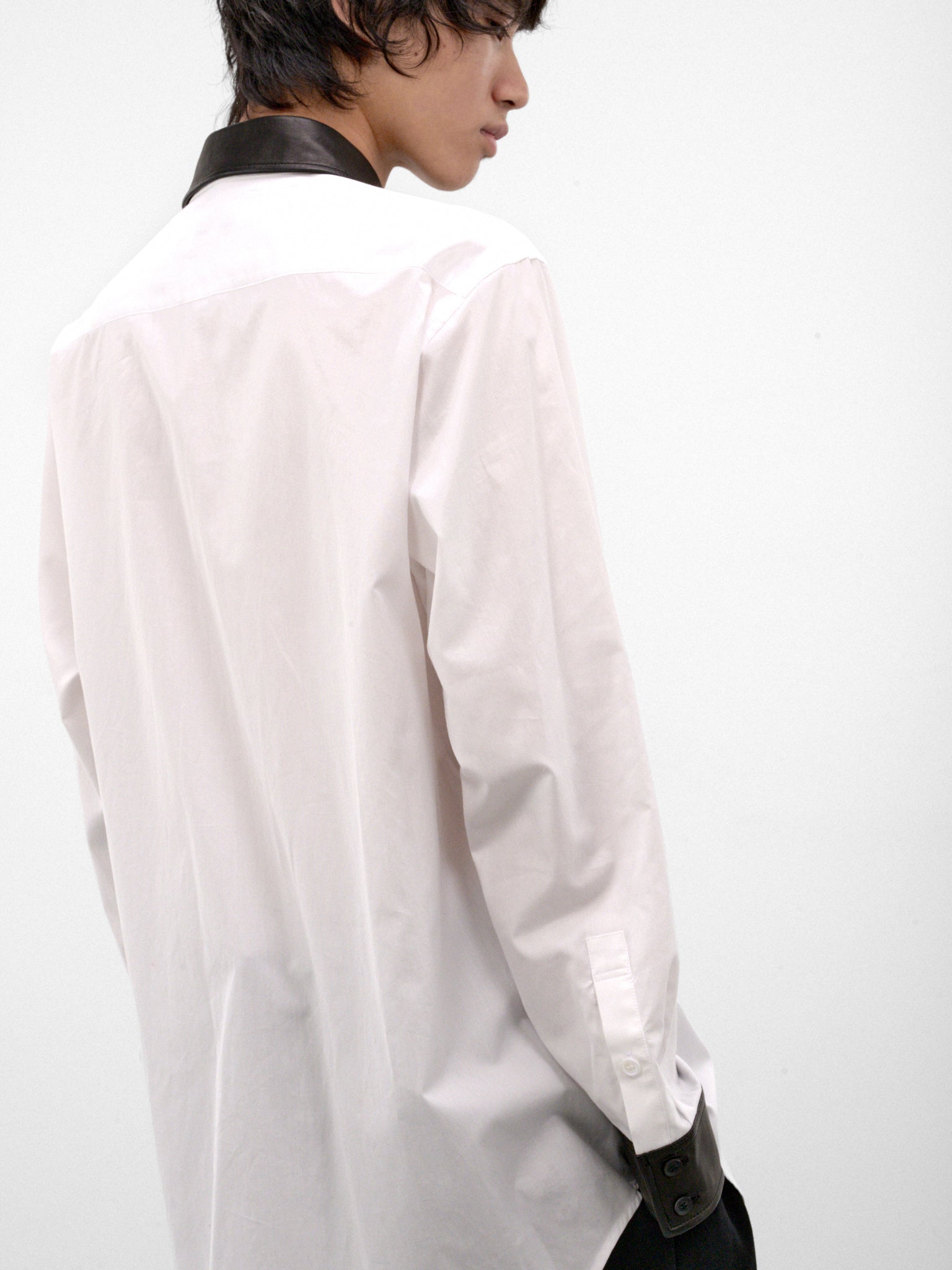 White Contrast Leather Shirt (HW-B59-831-1-WHITE-BLACK)