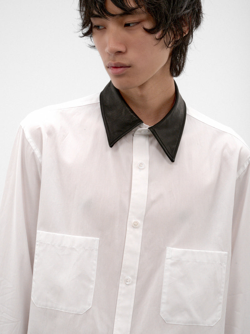 White Contrast Leather Shirt (HW-B59-831-1-WHITE-BLACK)