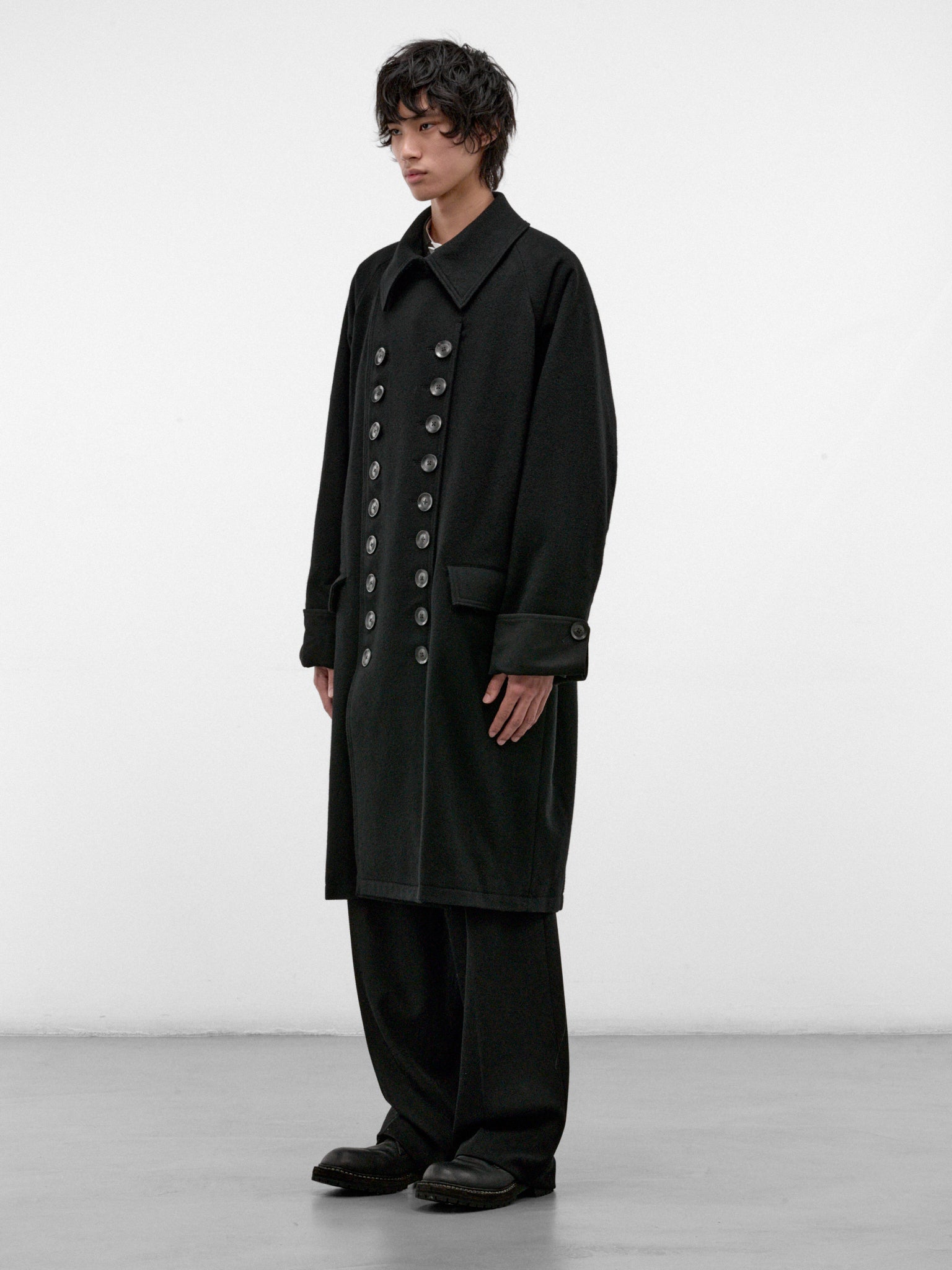 Black Wool Raglan Double Coat (HW-C15-102-2-BLACK)