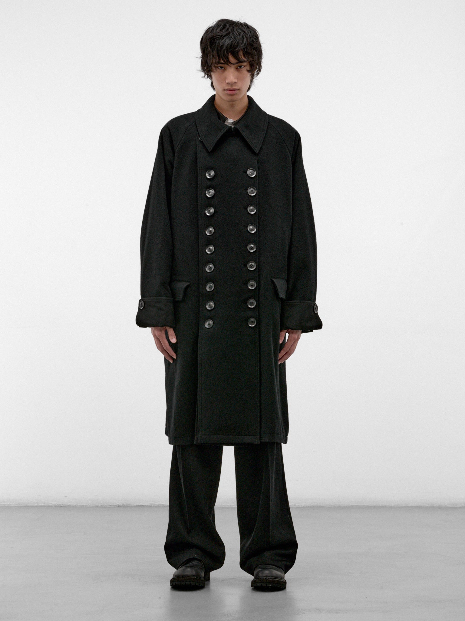 Black Wool Raglan Double Coat (HW-C15-102-2-BLACK)