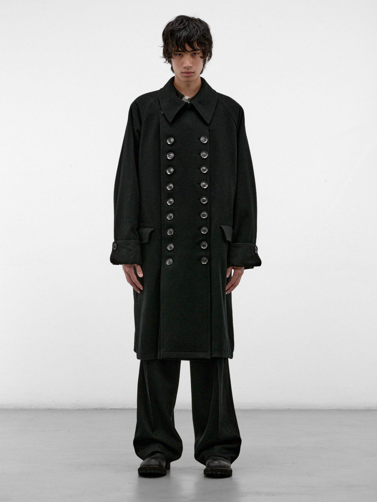 Black Wool Raglan Double Coat (HW-C15-102-2-BLACK)