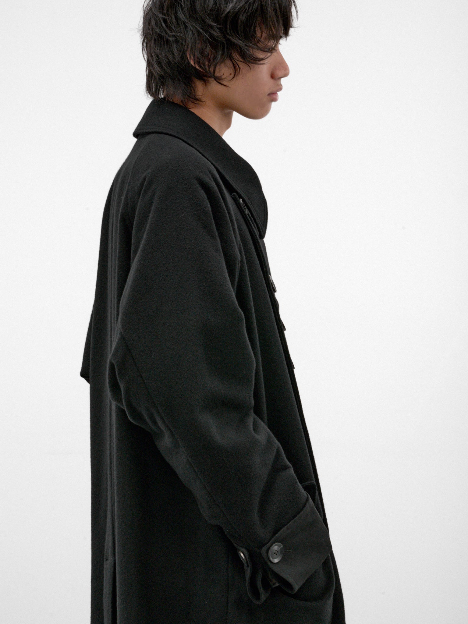 Black Wool Raglan Double Coat (HW-C15-102-2-BLACK)