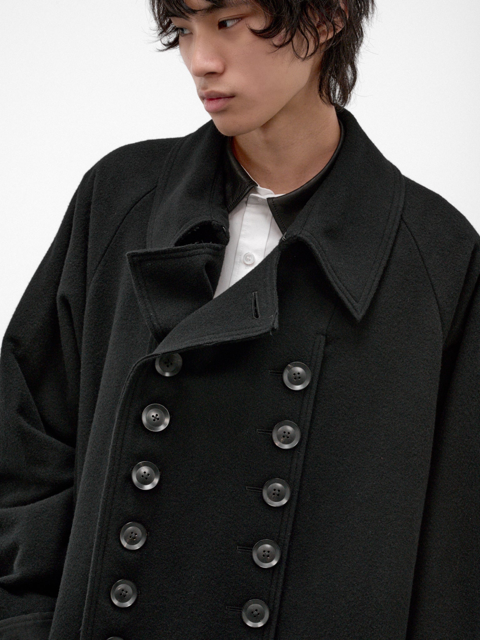 Black Wool Raglan Double Coat (HW-C15-102-2-BLACK)