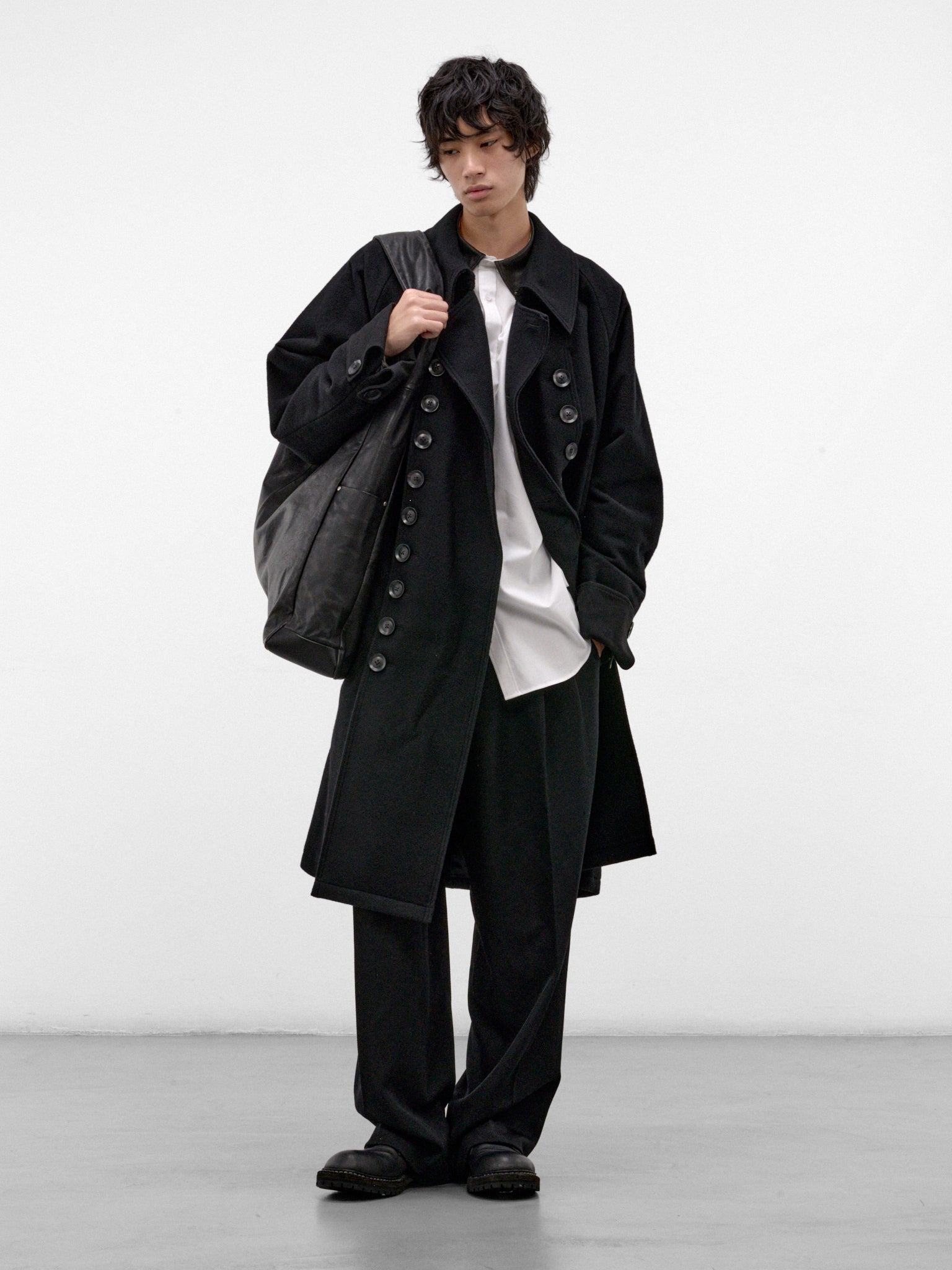 Black Wool Raglan Double Coat (HW-C15-102-2-BLACK)