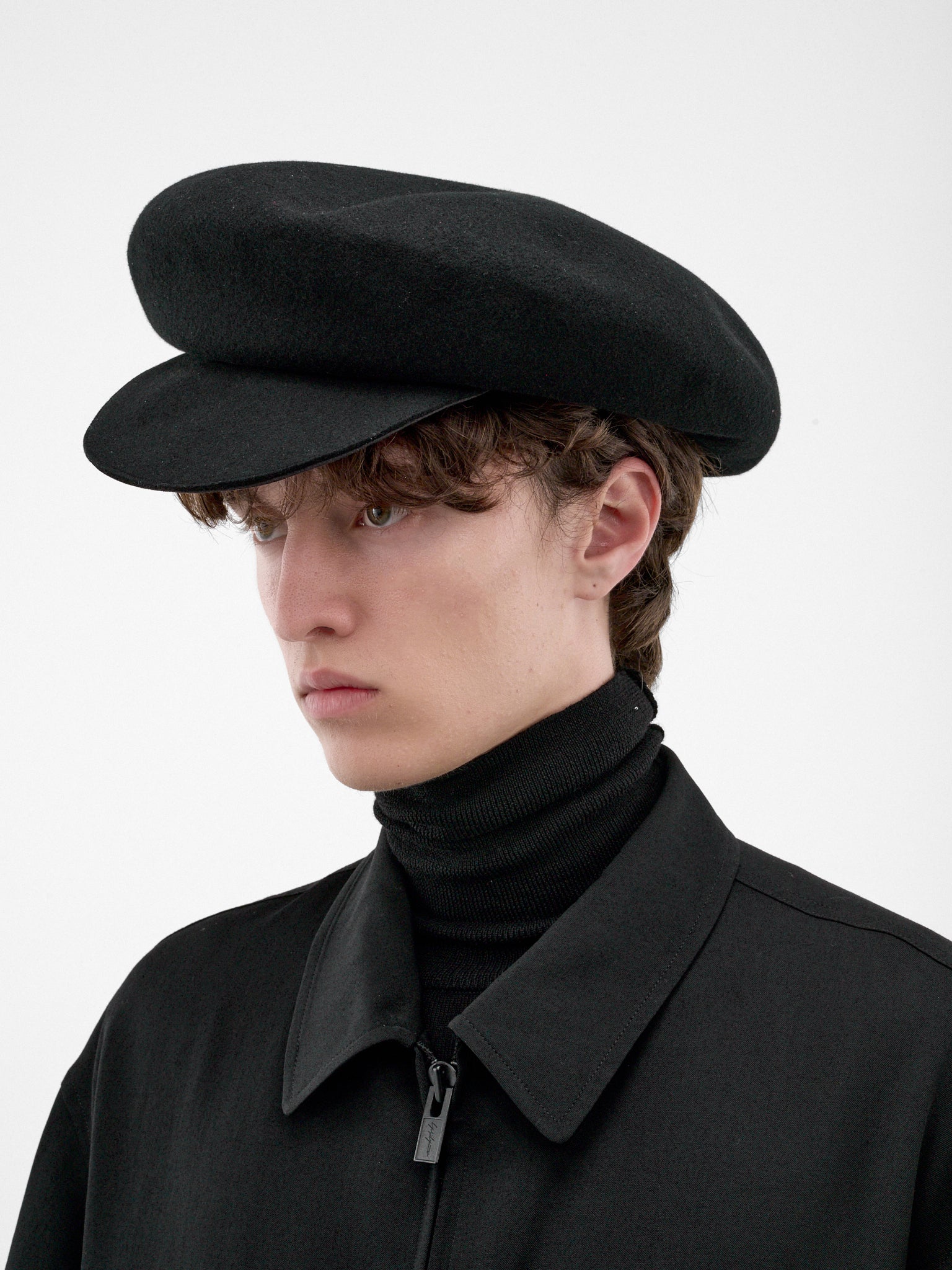 Black Wool Oversized Peaked Cap (HW-H03-162-3-BLACK)