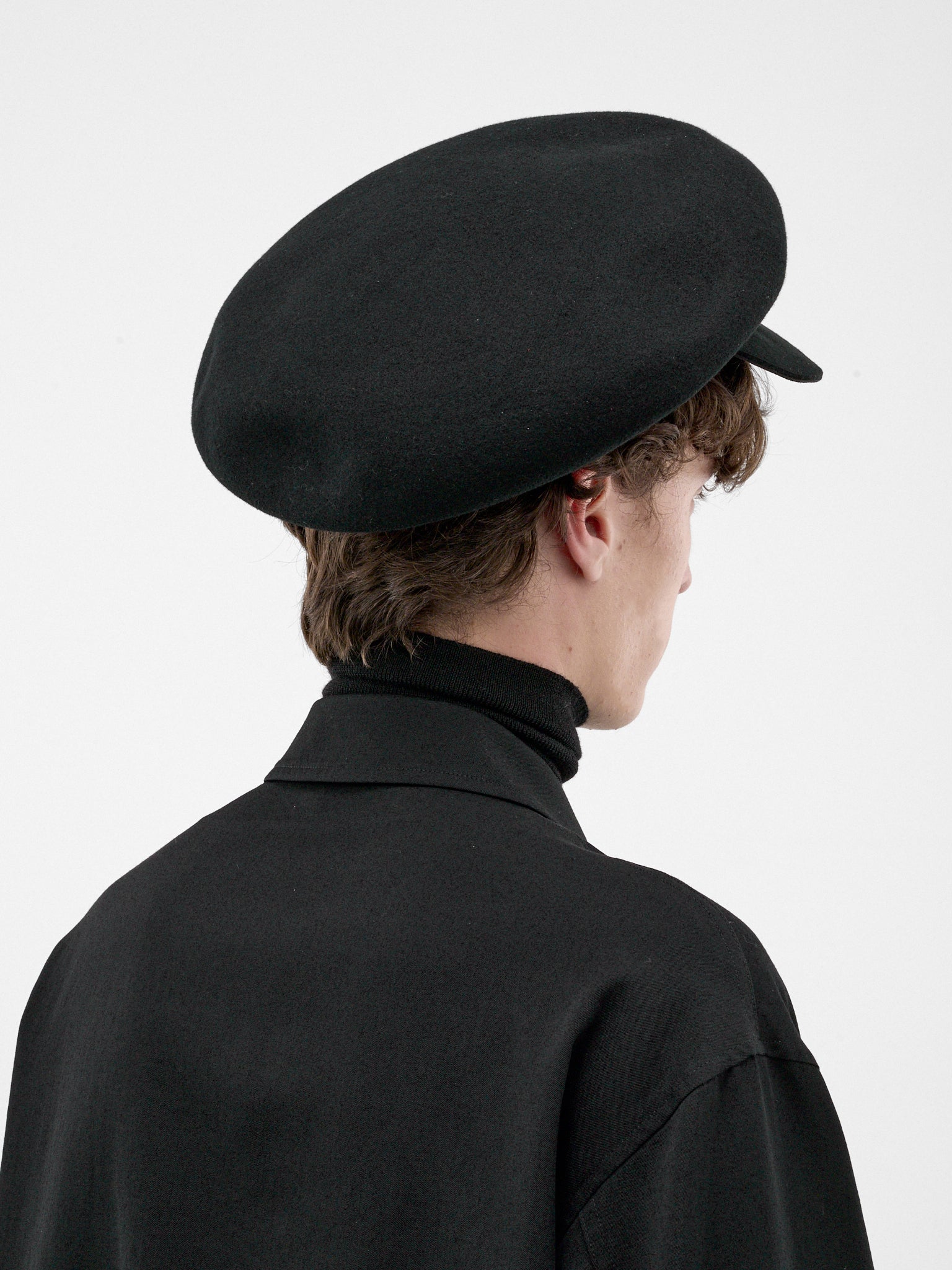 Black Wool Oversized Peaked Cap (HW-H03-162-3-BLACK)