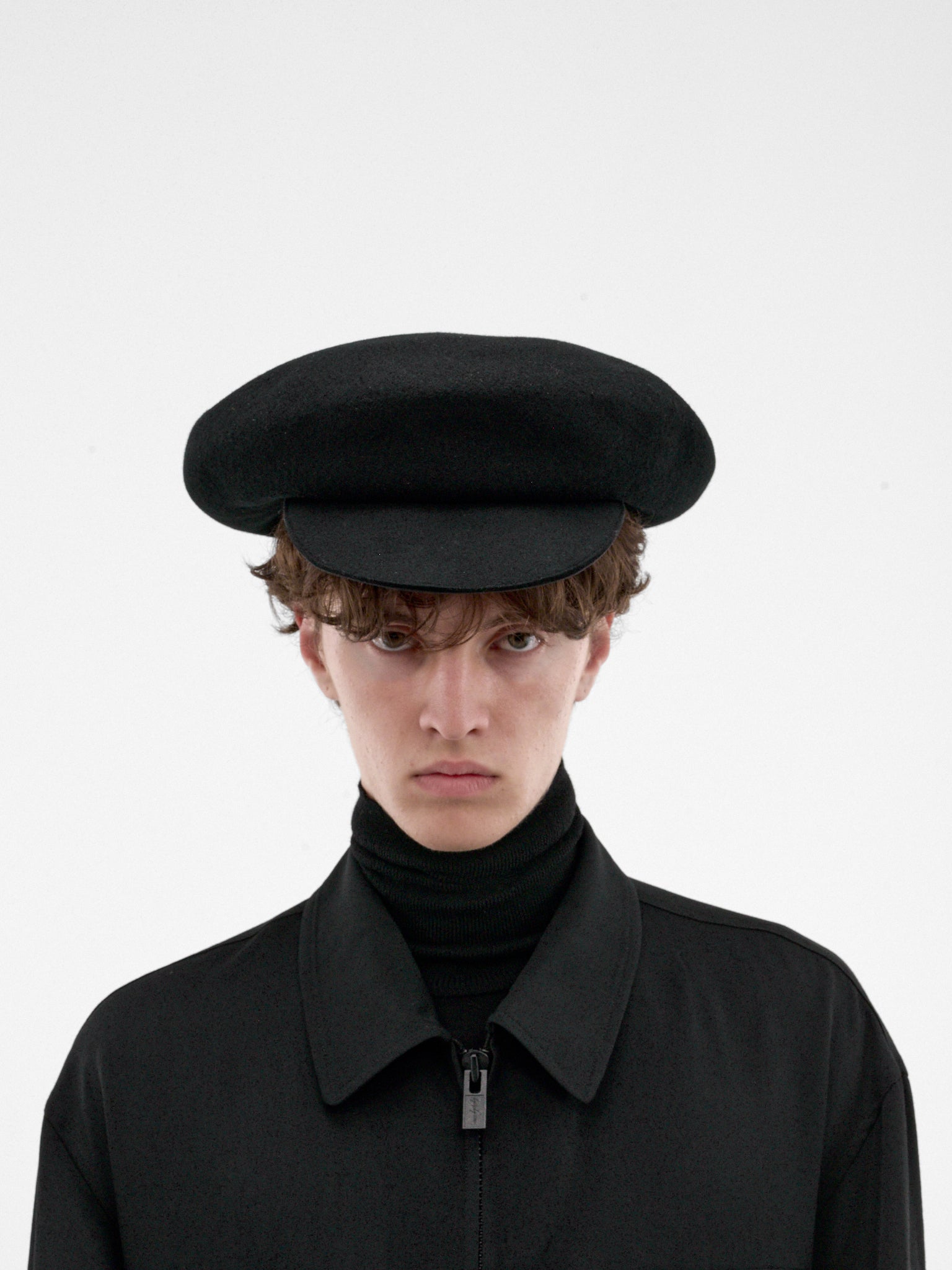 Black Wool Oversized Peaked Cap (HW-H03-162-3-BLACK)