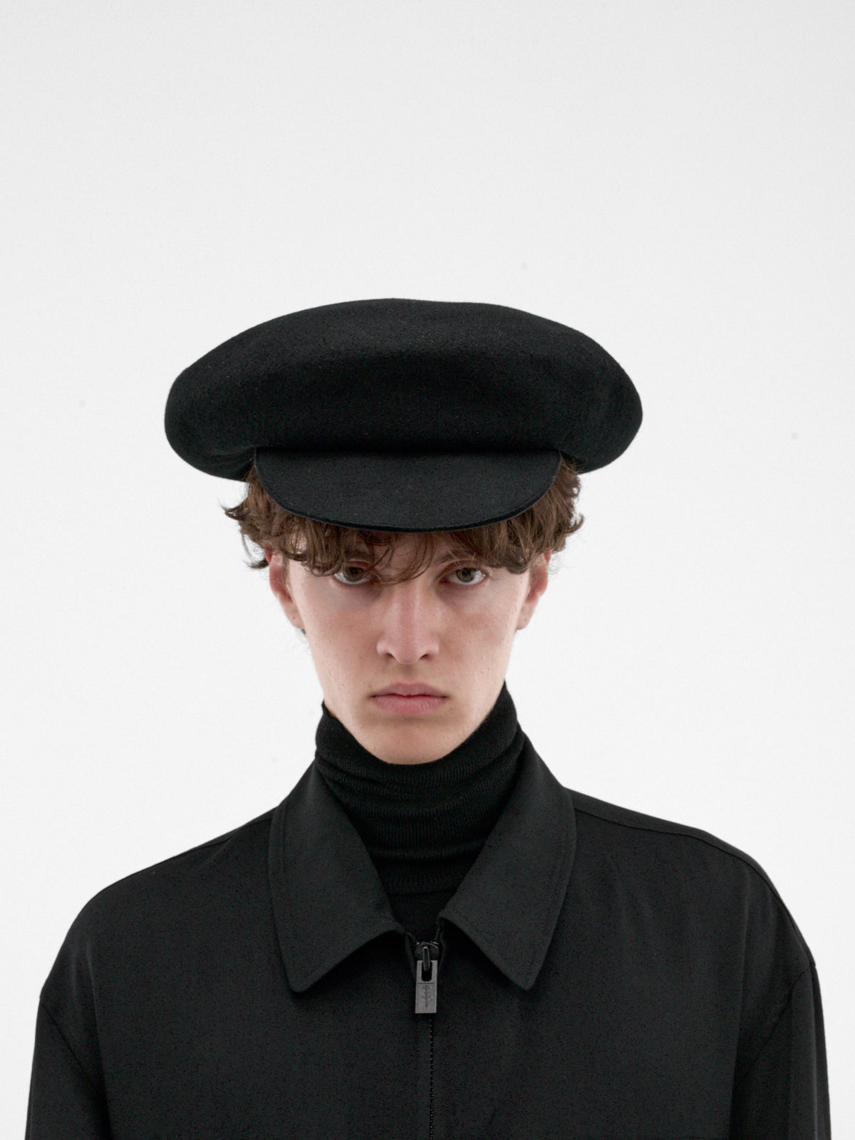 Black Wool Oversized Peaked Cap (HW-H03-162-3-BLACK)