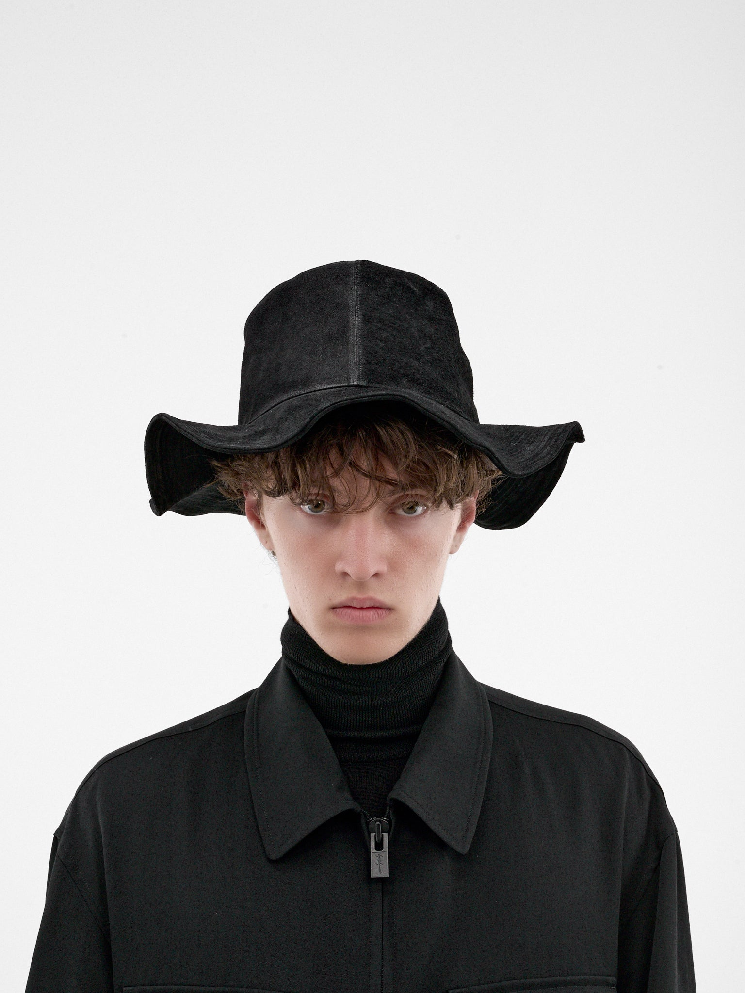 Black Horse Leather Curved Hat (HW-H13-785-1-BLACK)
