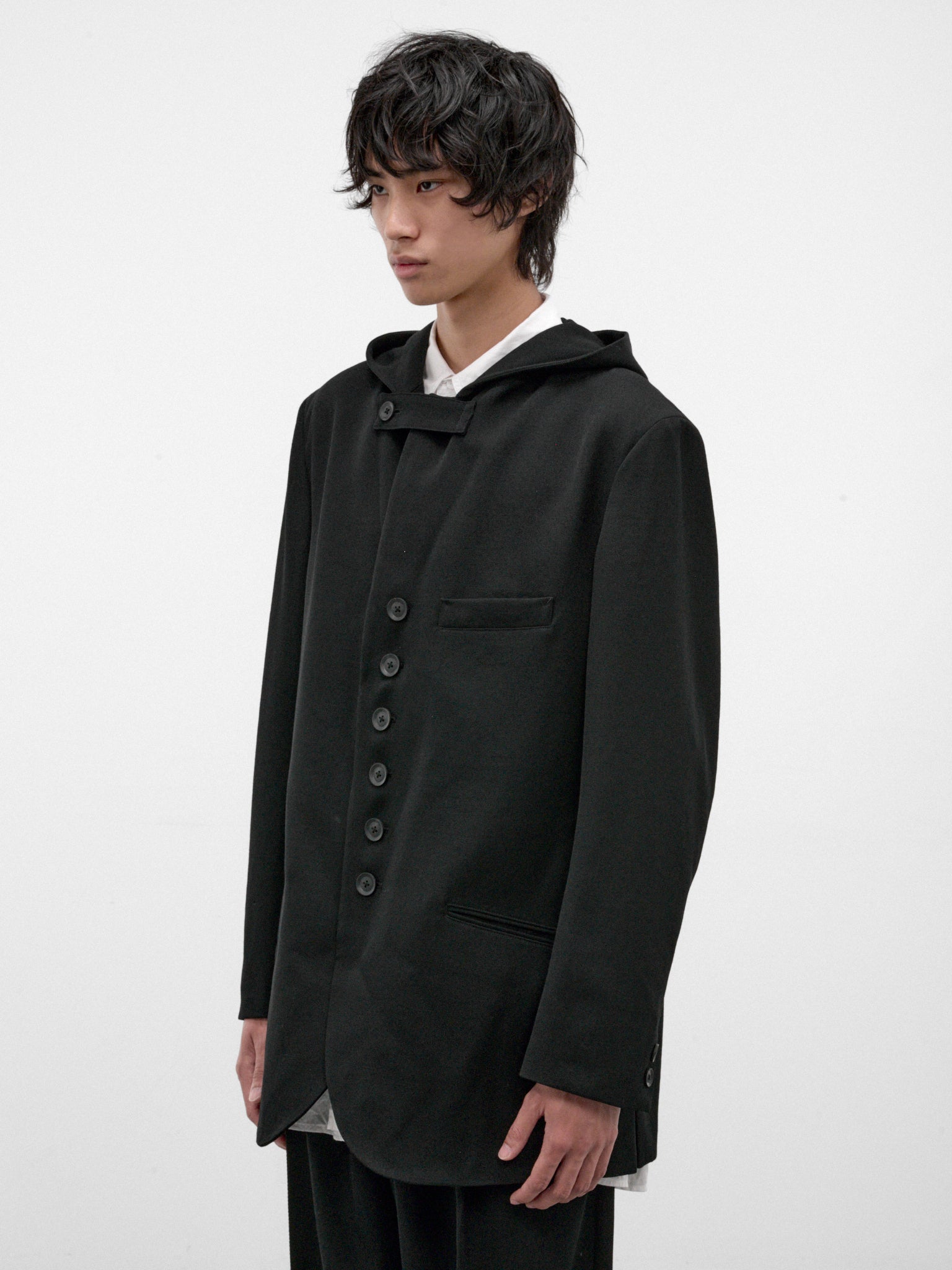 Black Wool Hooded Jacket (HW-J08-101-1-BLACK)