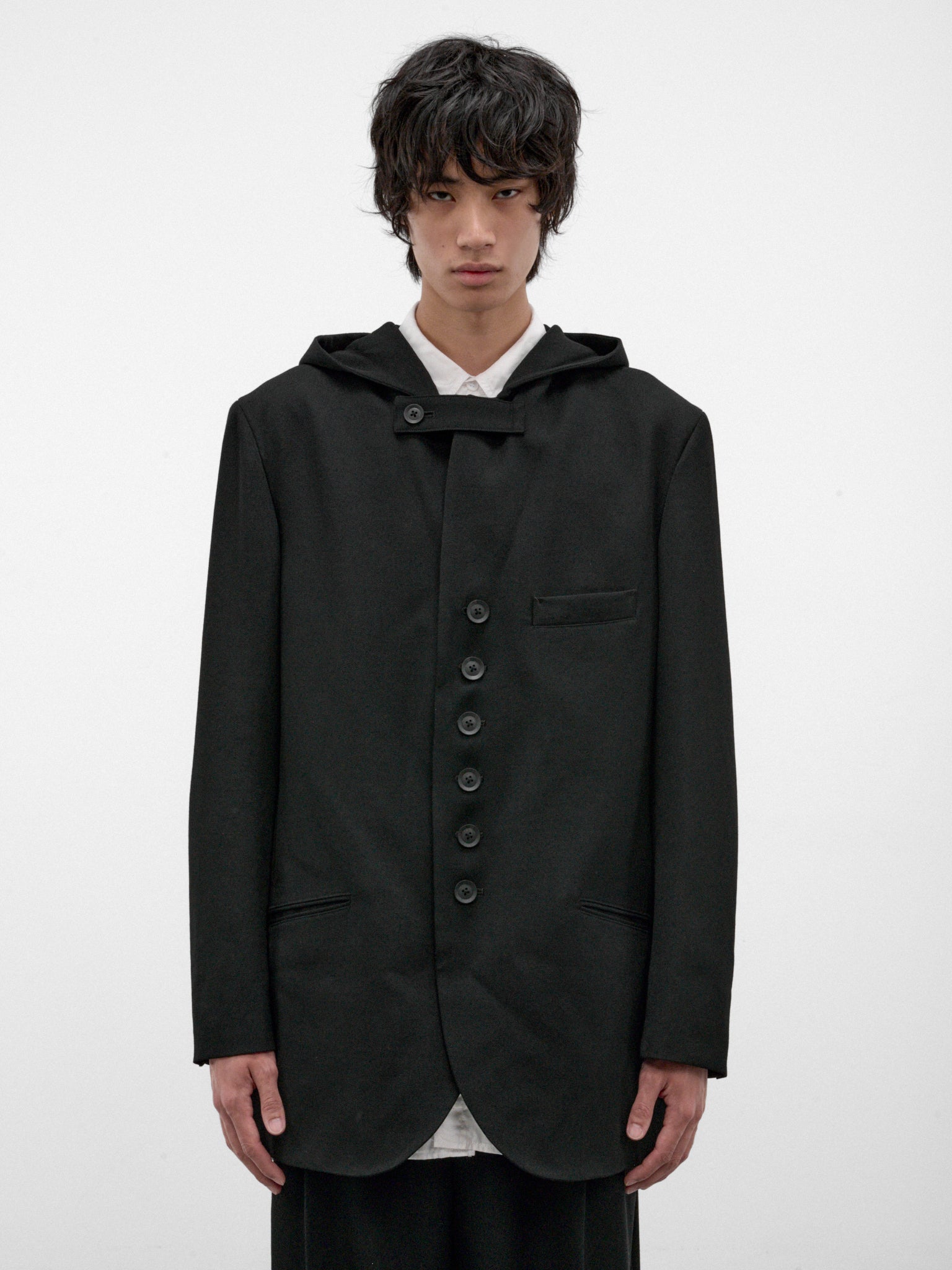Black Wool Hooded Jacket (HW-J08-101-1-BLACK)
