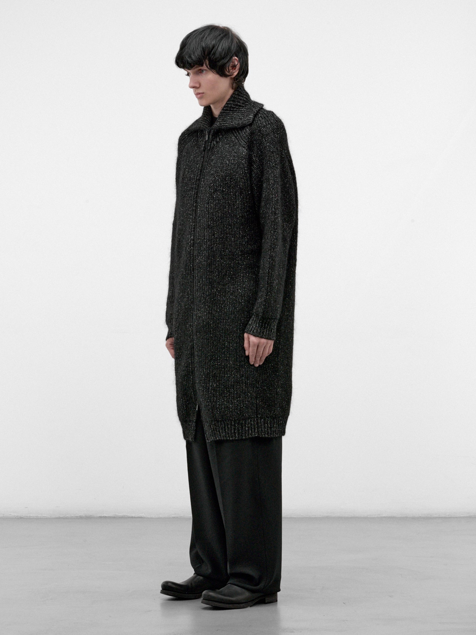 Black Mohair Zio Turtleneck Cardigan (HW-K71-183-BLACK)