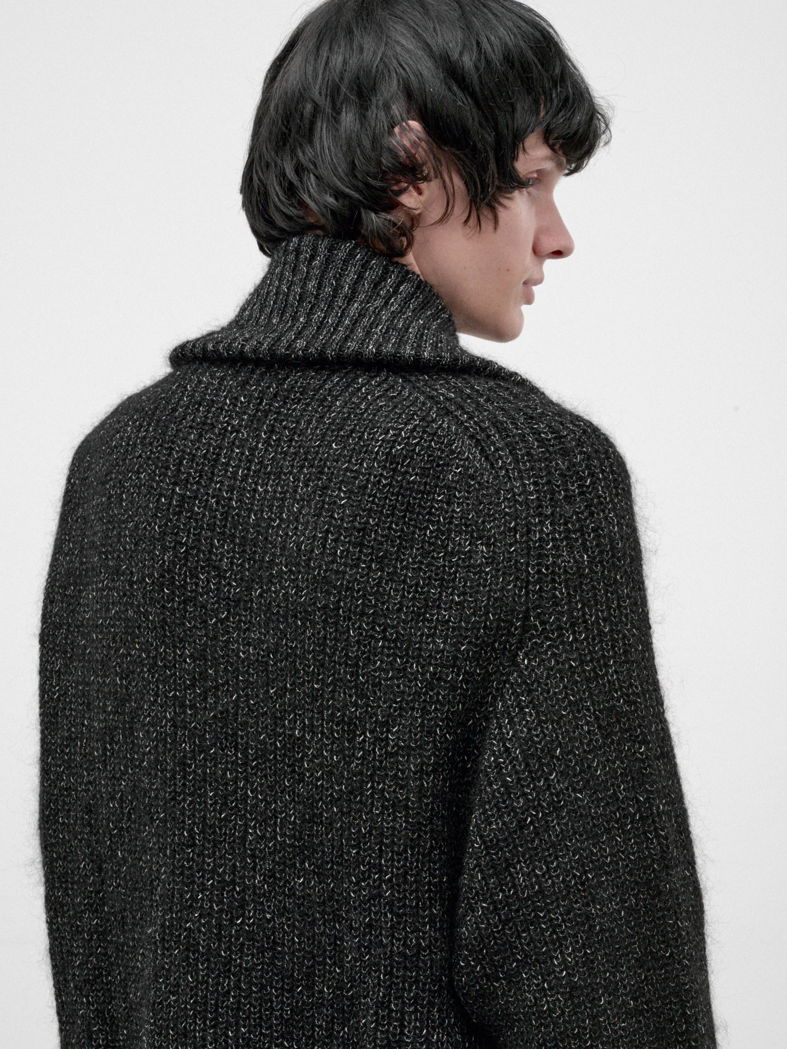 Black Mohair Zio Turtleneck Cardigan (HW-K71-183-BLACK)