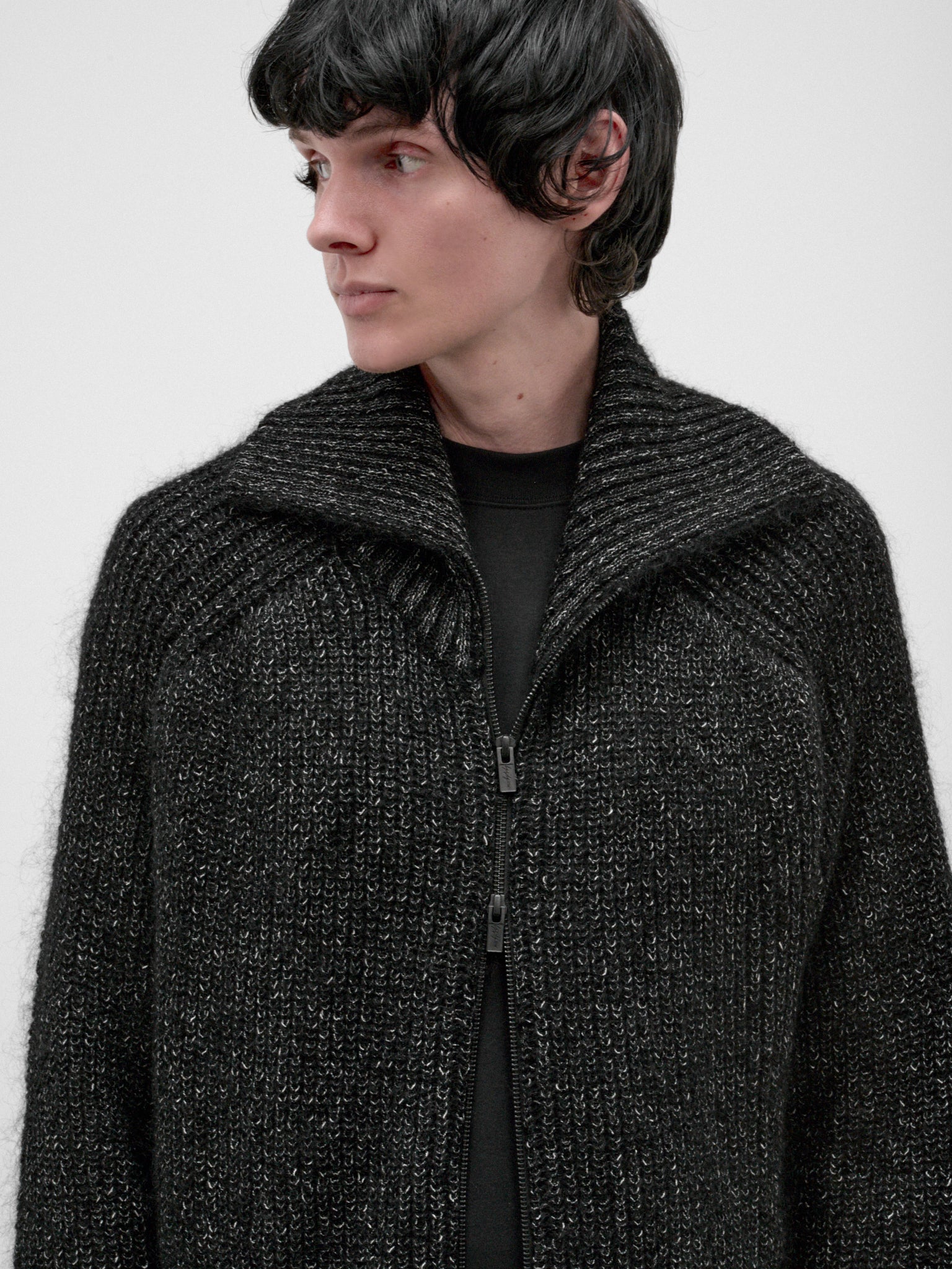 Black Mohair Zio Turtleneck Cardigan (HW-K71-183-BLACK)
