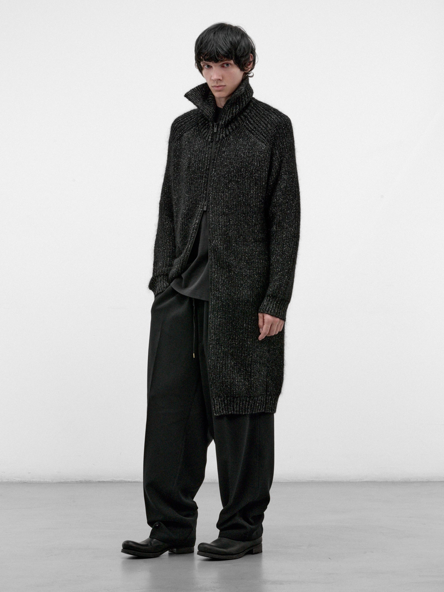 Black Mohair Zio Turtleneck Cardigan (HW-K71-183-BLACK)