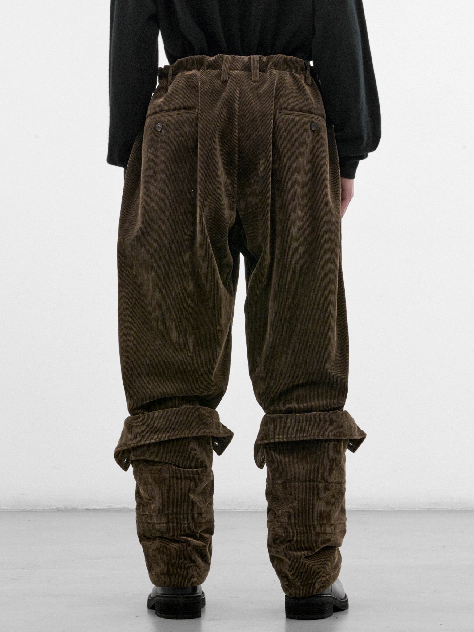 Brown Corduroy Lace-Up Trousers (HW-P45-043-1-BLACK)