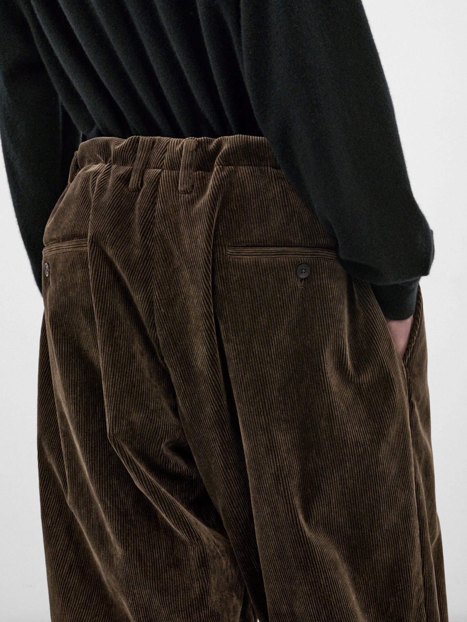 Brown Corduroy Lace-Up Trousers (HW-P45-043-1-BLACK)