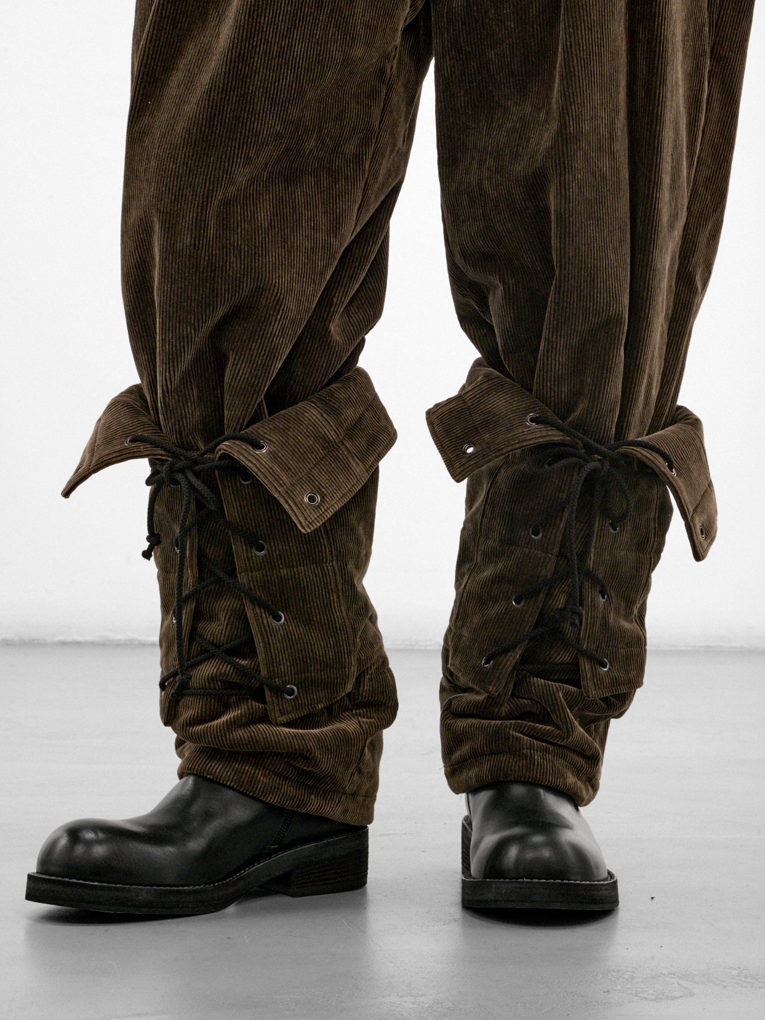 Brown Corduroy Lace-Up Trousers (HW-P45-043-1-BLACK)