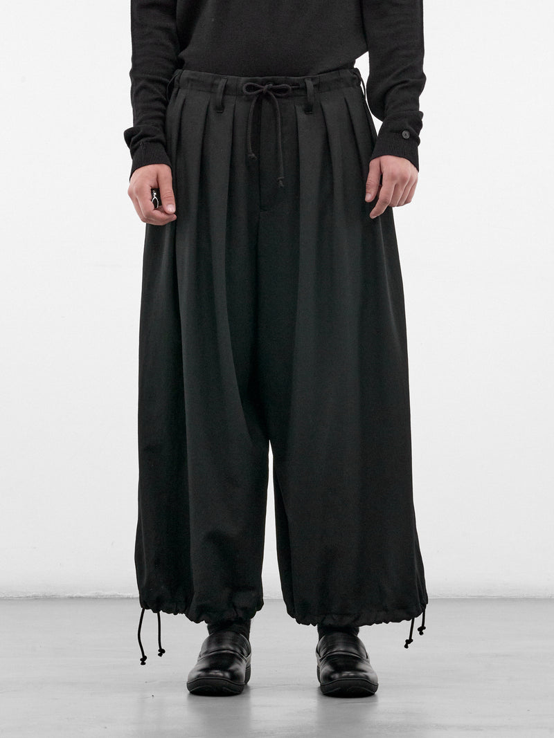 Black Gabardine Wool Balloon Trousers (HW-PO8-100-2-BLACK)