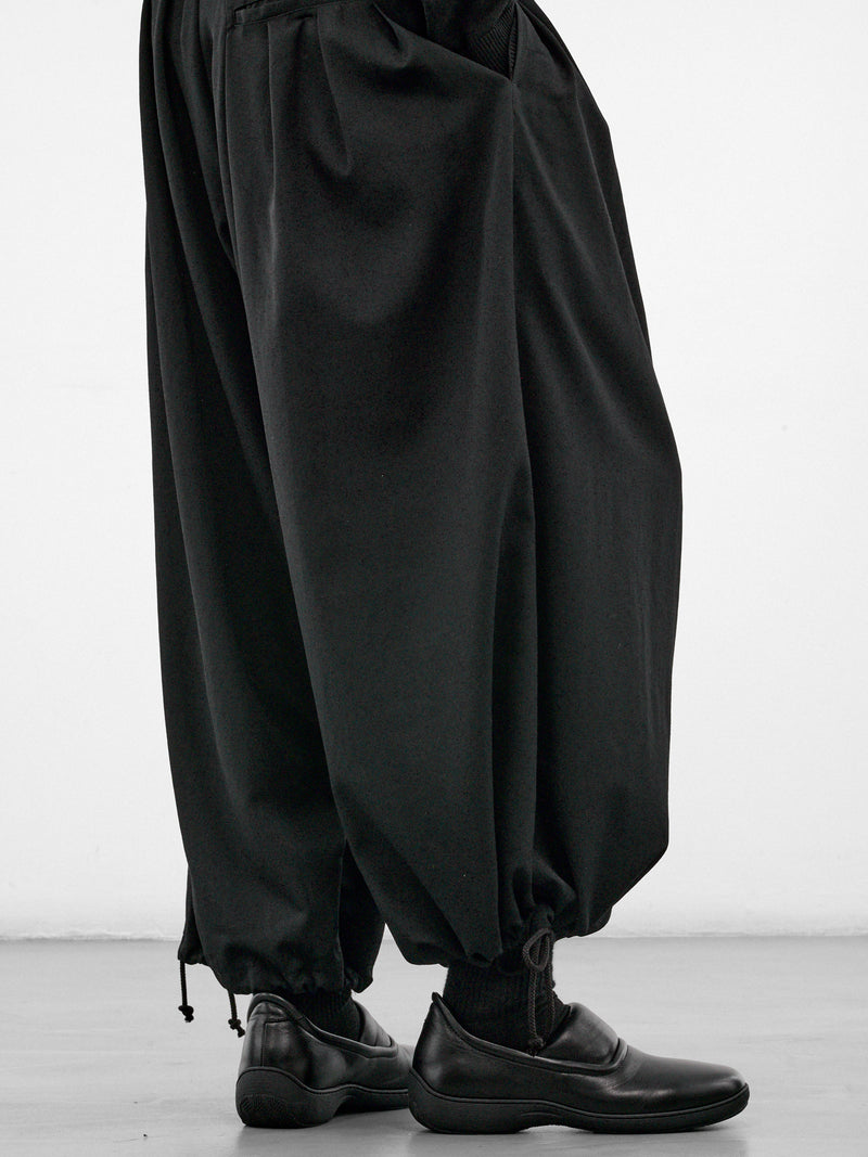Black Gabardine Wool Balloon Trousers (HW-PO8-100-2-BLACK)