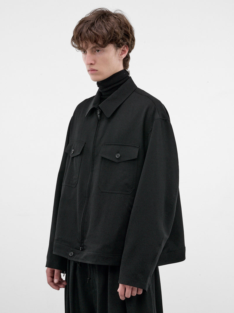Black Gabardine Wool Zip Jacket (HW-Y01-100-2-BLACK)