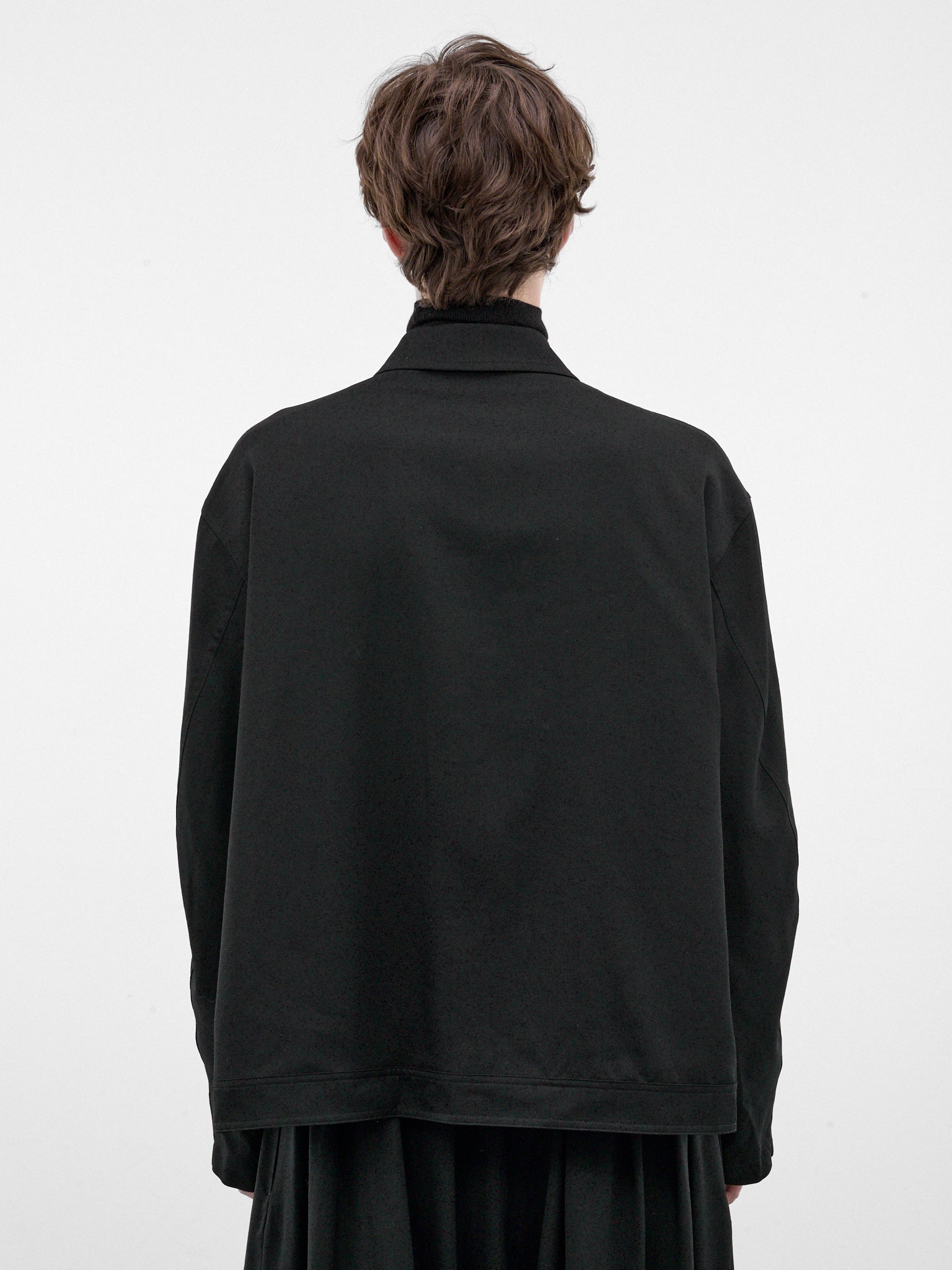 Black Gabardine Wool Zip Jacket (HW-Y01-100-2-BLACK)