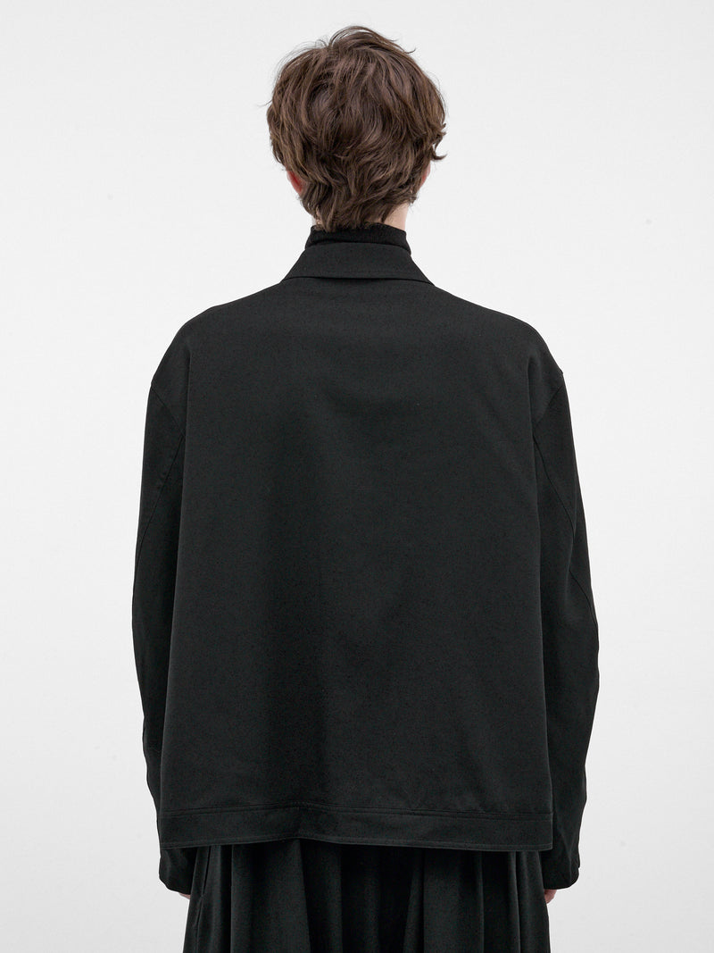 Black Gabardine Wool Zip Jacket (HW-Y01-100-2-BLACK)