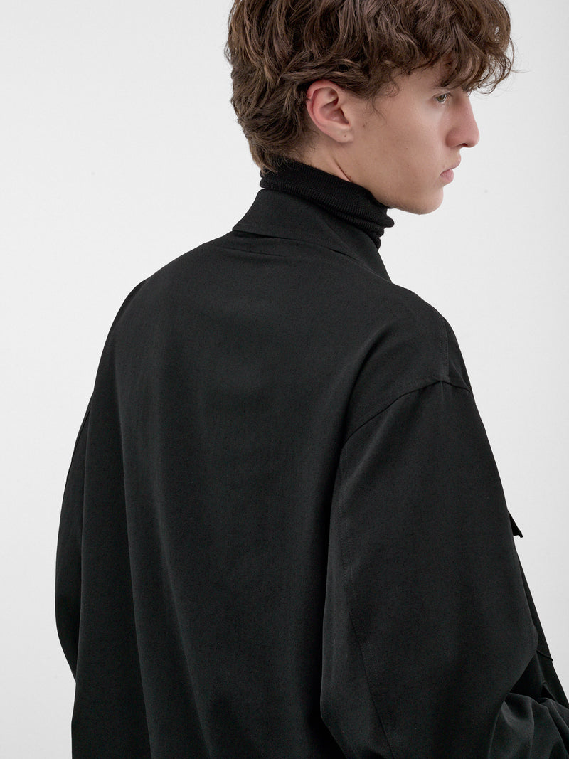 Black Gabardine Wool Zip Jacket (HW-Y01-100-2-BLACK)