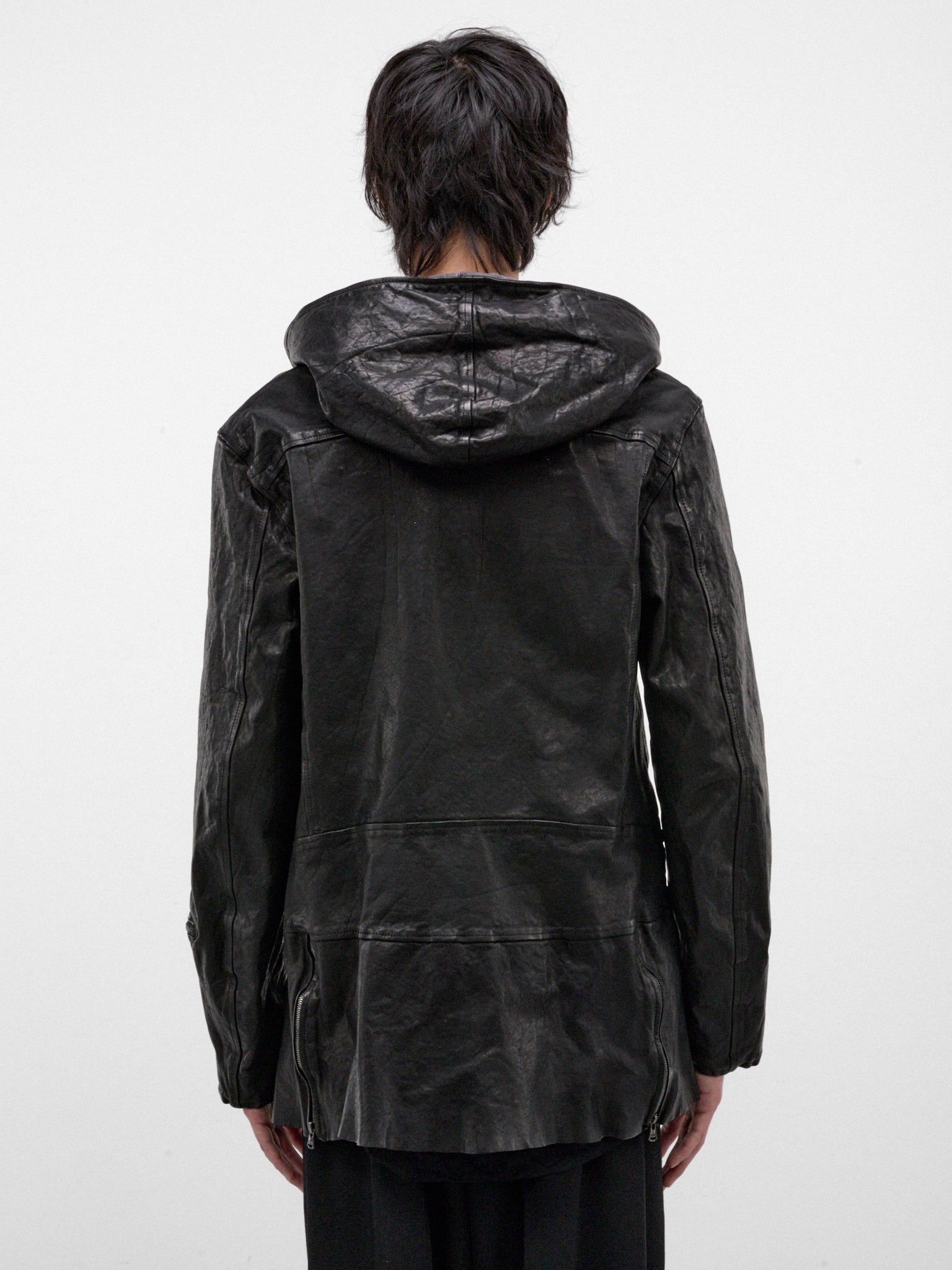 Black Leather Riders Hooded Jacket (HW-Y97-700-1-BLACK)
