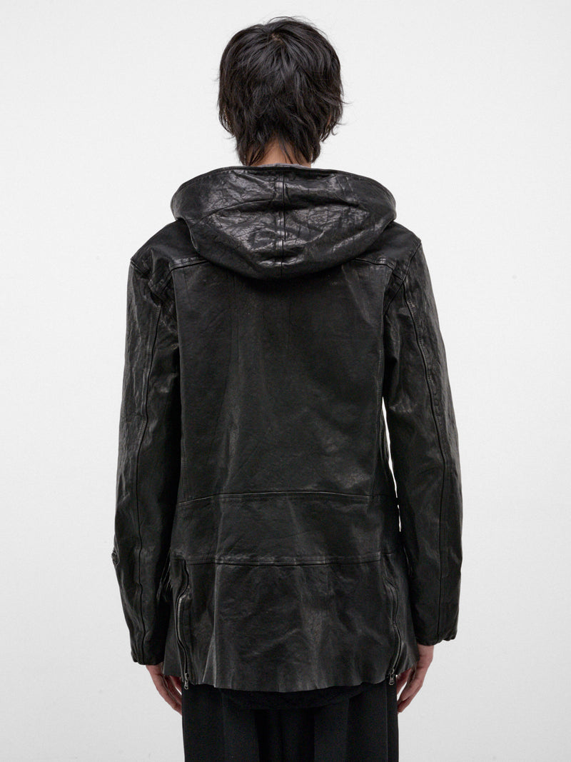 Black Leather Riders Hooded Jacket (HW-Y97-700-1-BLACK)