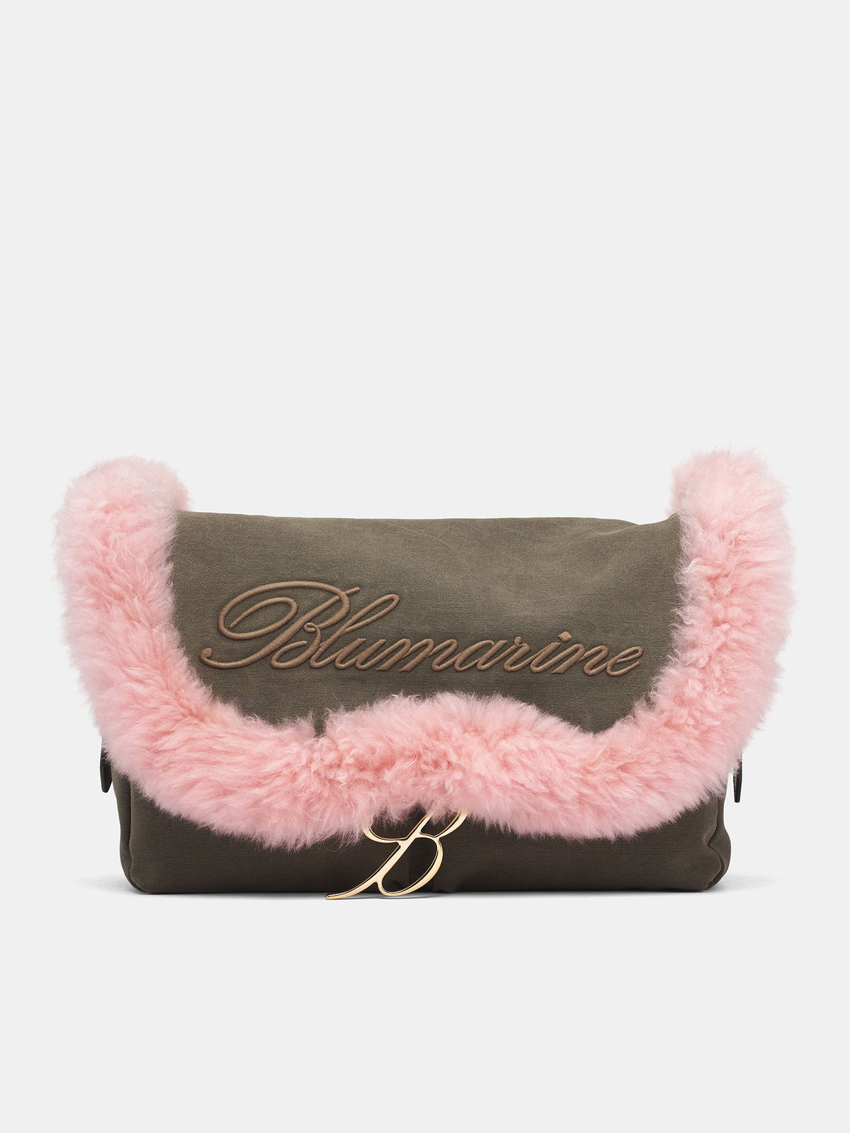Fur Trim Canvas Messenger Bag (HW100A-DARK-GREEN-PINK)
