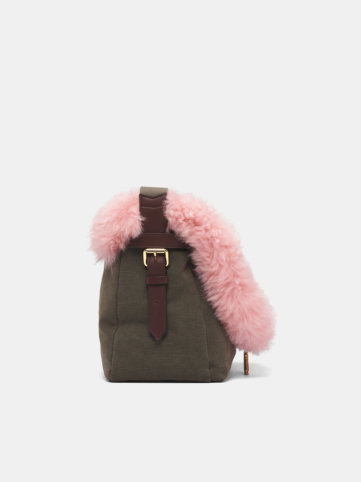 Fur Trim Canvas Messenger Bag (HW100A-DARK-GREEN-PINK)