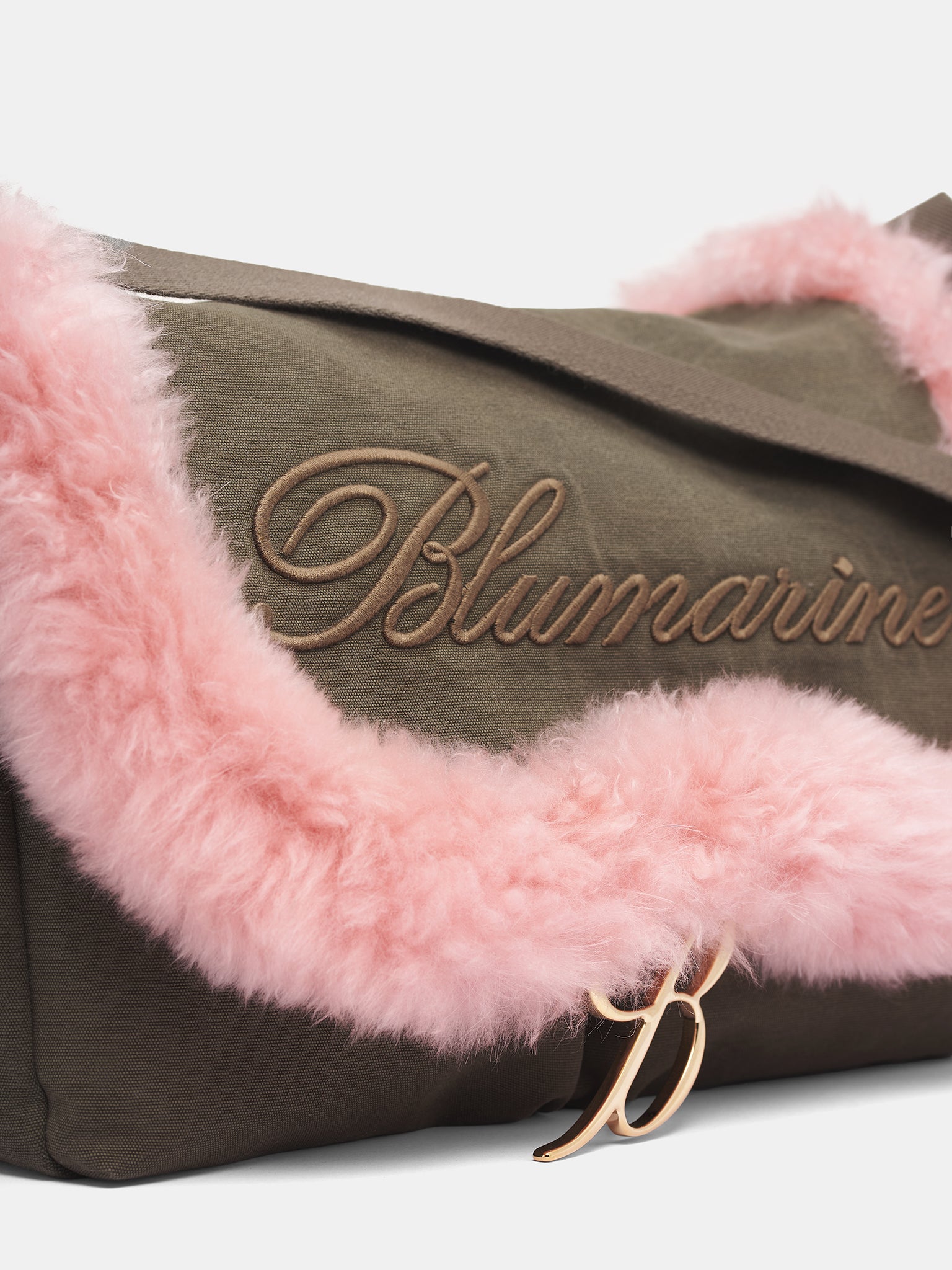 Fur Trim Canvas Messenger Bag (HW100A-DARK-GREEN-PINK)
