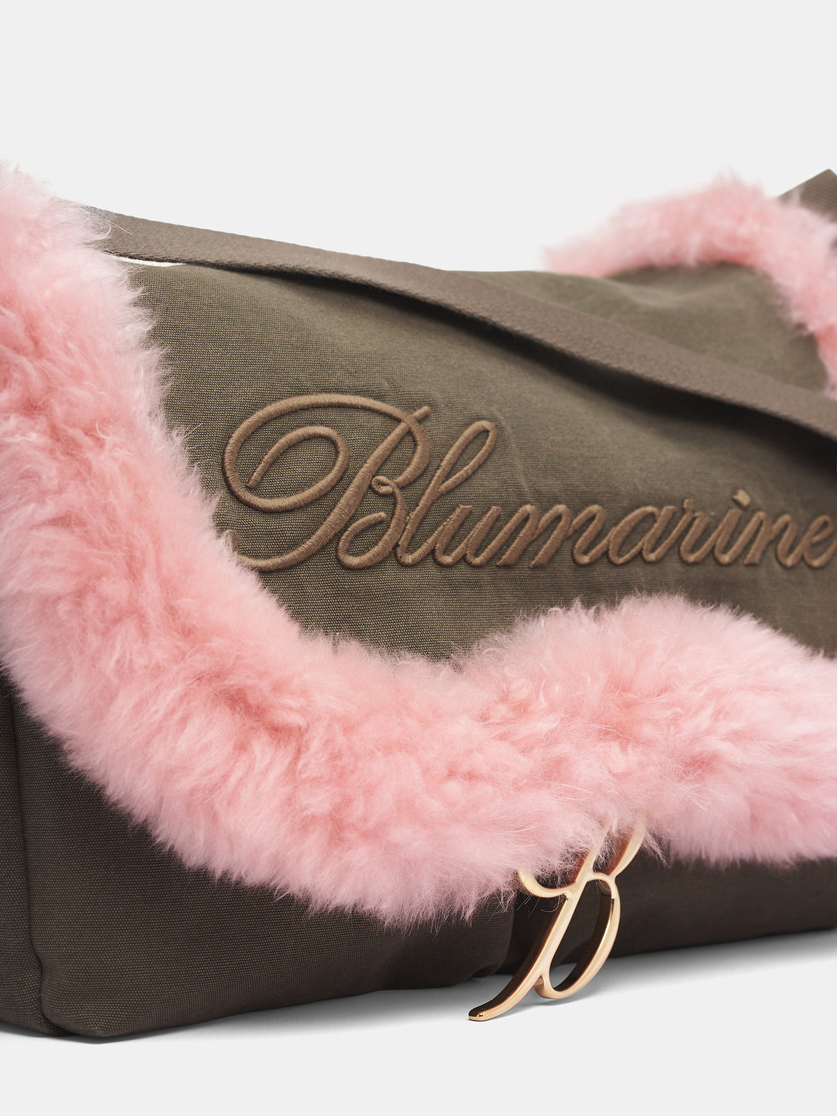 Fur Trim Canvas Messenger Bag (HW100A-DARK-GREEN-PINK)