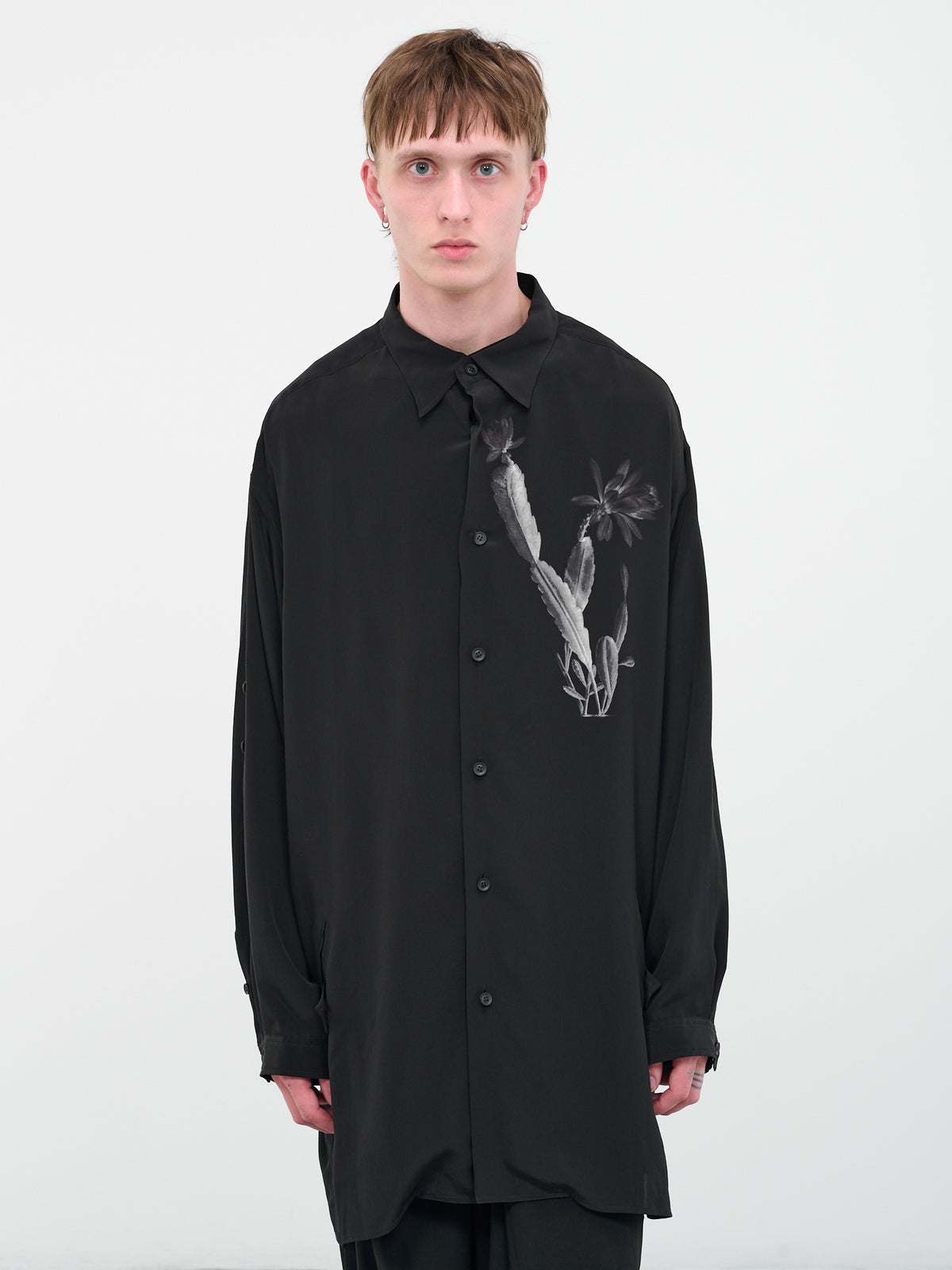 Botanical Silk Shirt (HZ-B65-455-BLACK)