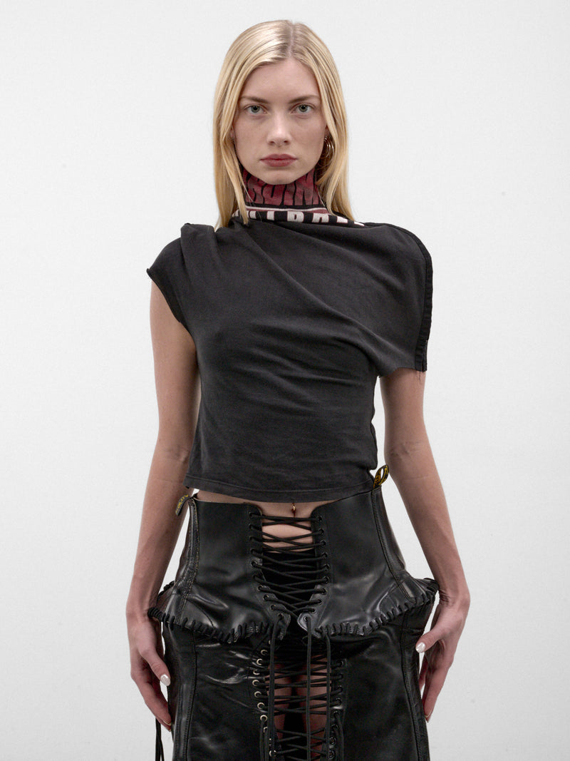 Asymmetric Draped Hook & Eyelet Top (H&E-TS-TOP-BLACK-MULTI)