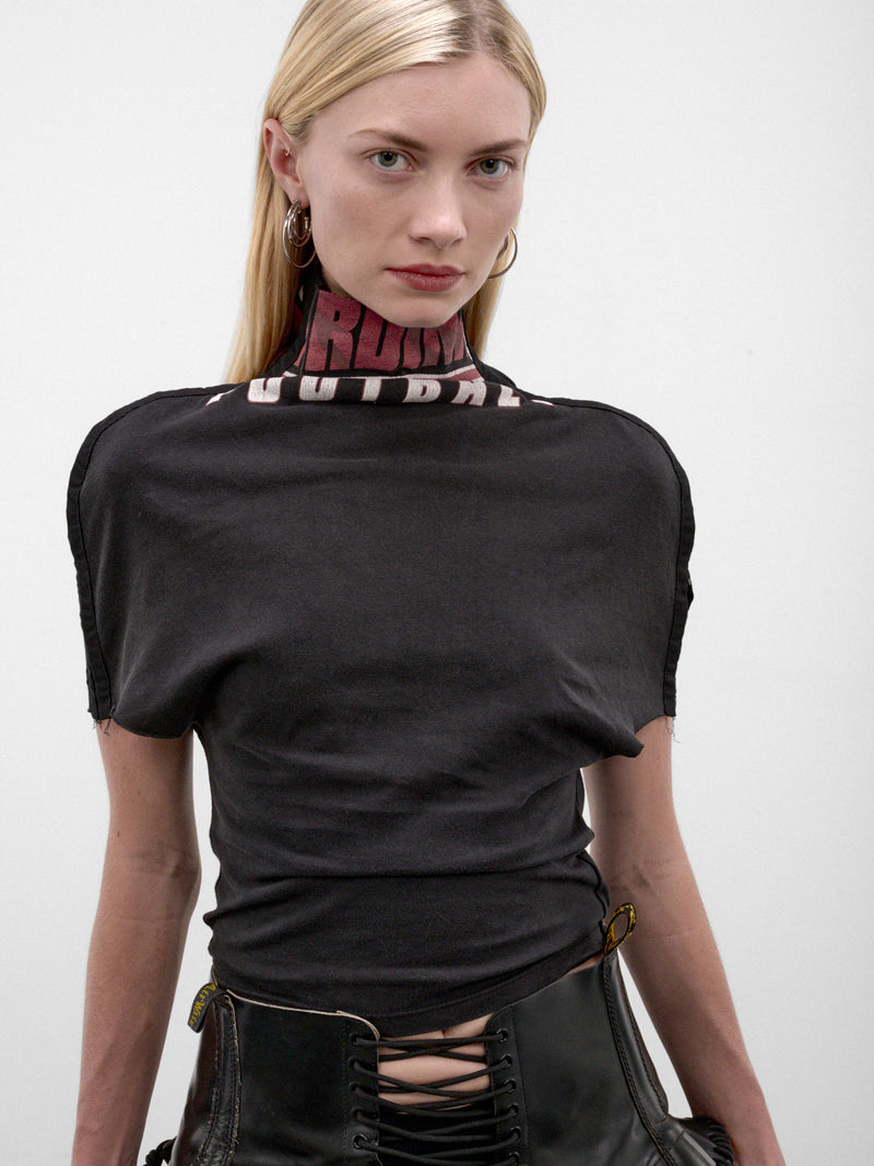 Asymmetric Draped Hook & Eyelet Top (H&E-TS-TOP-BLACK-MULTI)