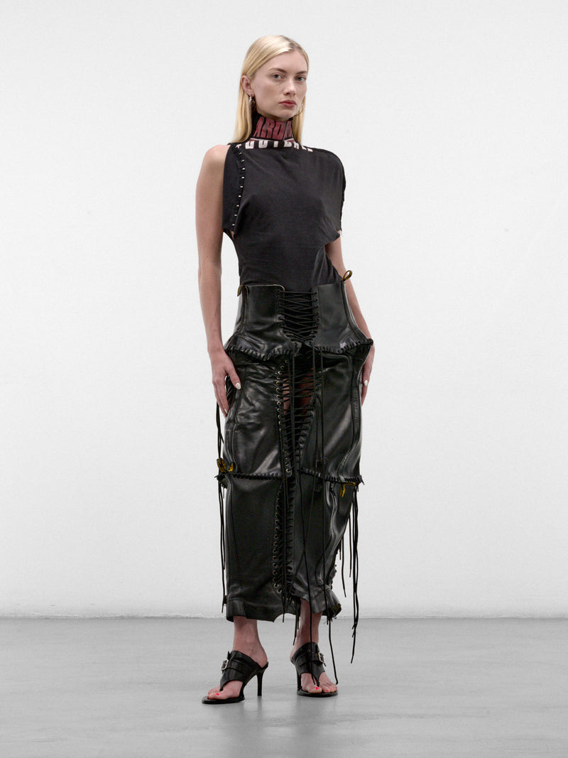 Asymmetric Draped Hook & Eyelet Top (H&E-TS-TOP-BLACK-MULTI)